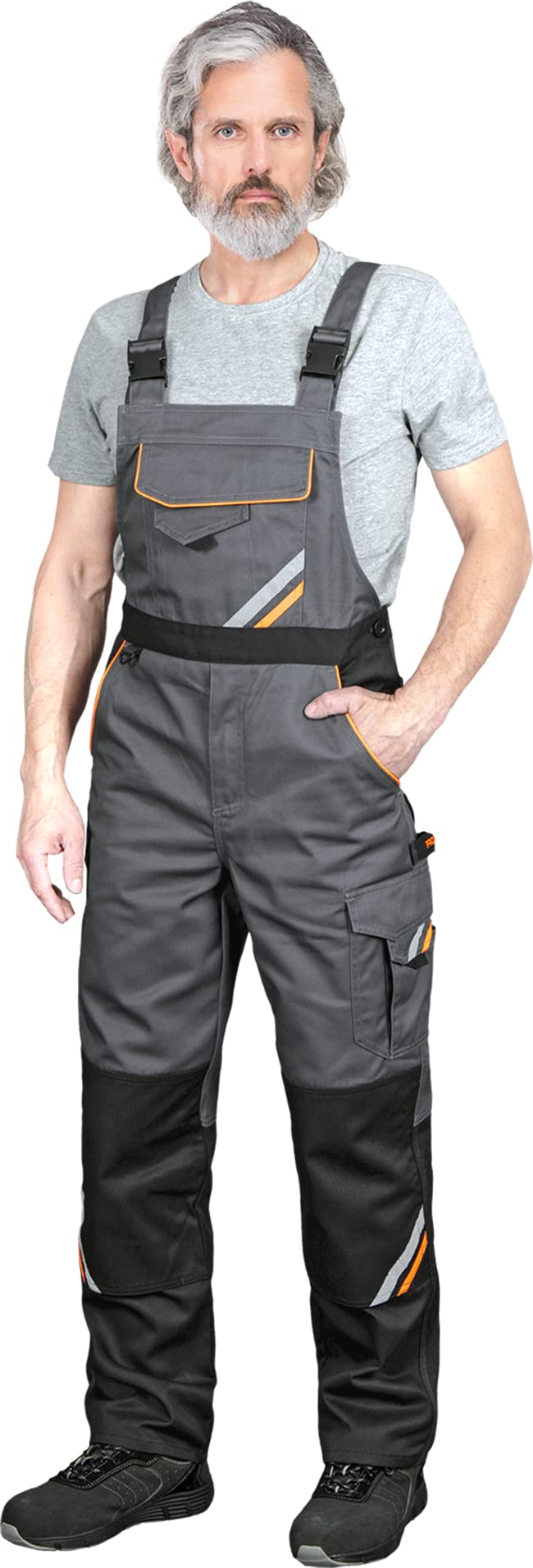 REIS PROMASTER PROX-B Work Trousers for Men | Safety Trousers | Cargo | Work Pants | Workwear | with Knee Pads | Steel-Black-Orange | Size: 46
