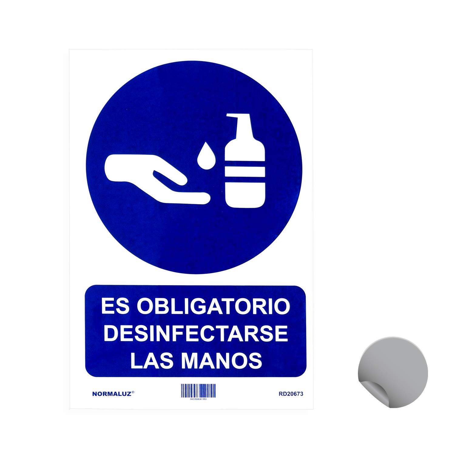 Normaluz RD20673 - Adhesive Sign It is mandatory to disinfect your hands 20x30 cm, Adhesive Vinyl, Blue
