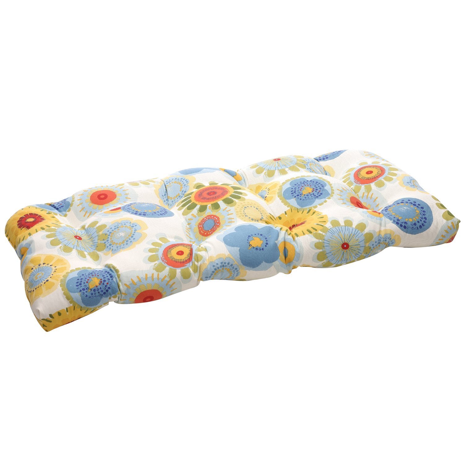 Pillow Perfect Bright Floral Indoor/Outdoor Sofa Setee Swing Cushion, Tufted, Weather, and Fade Resistant, 19" x 44", Blue/Ivory Crosby, 1 Count