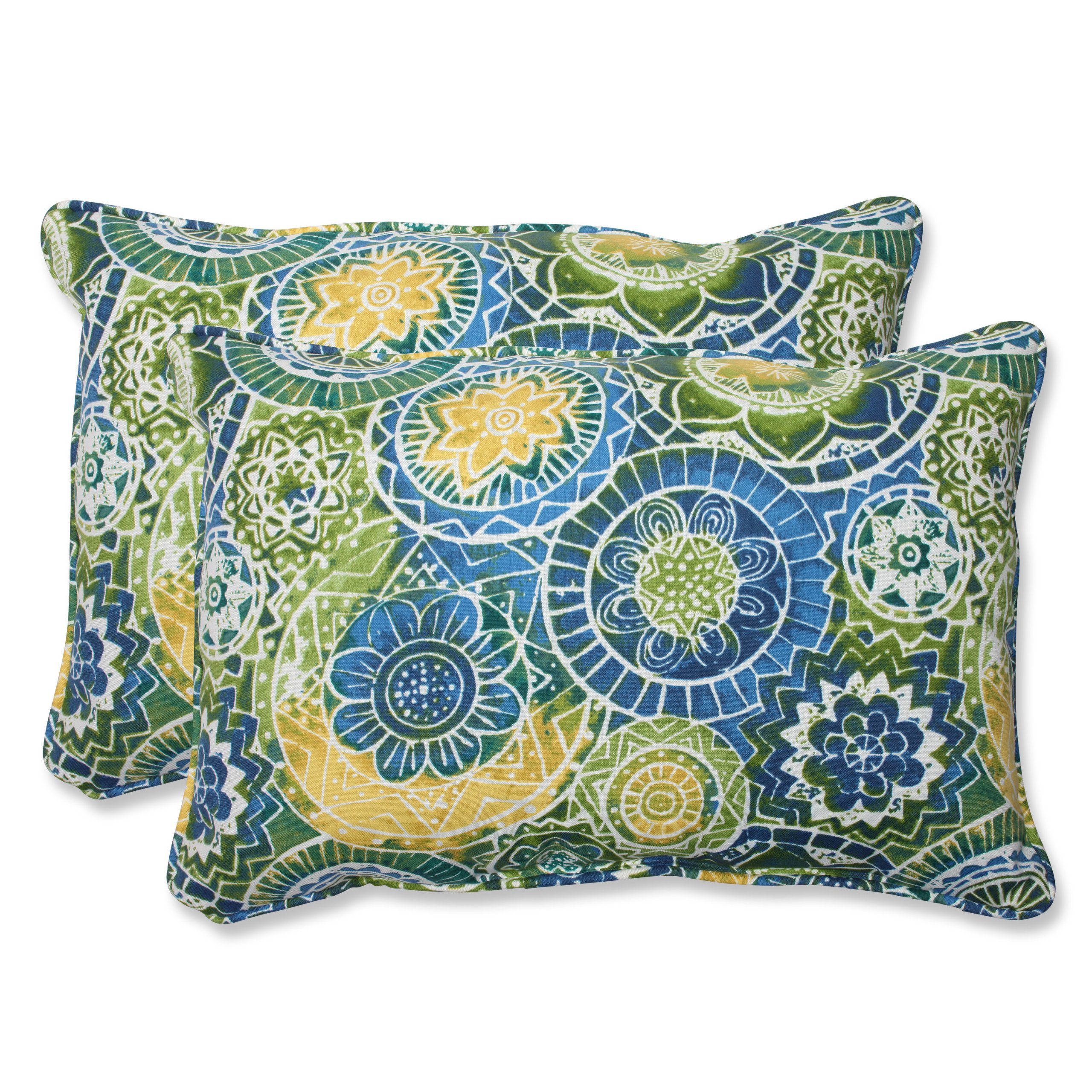 Pillow Perfect Outdoor/Indoor Omnia Lagoon Oversized Lumbar Pillows, 24.5" x 16.5", Blue, 2 Pack