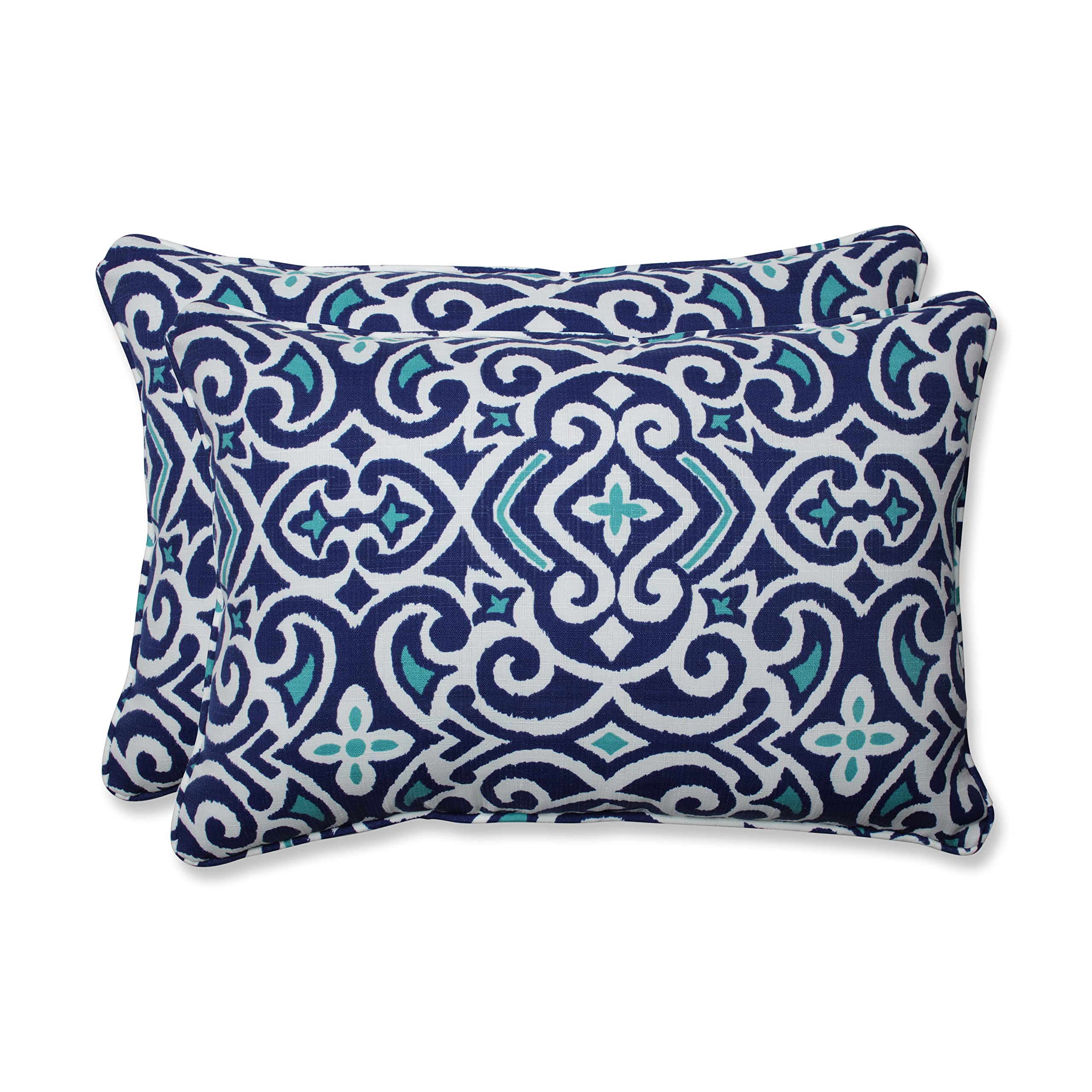 Pillow Perfect New Damask Marine Over-Sized Rectangular Throw Pi, Blue, Lumbar-16.5" x 24.5"