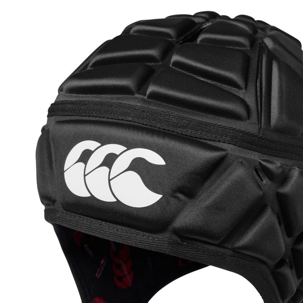 Canterbury CCC Rugby Raze Headguard, Scrum Cap, Full Coverage, Soft-Edged Chin Strap, Designed Holes Aid Ventilation, Foam Padding,Black/True Red,XXS