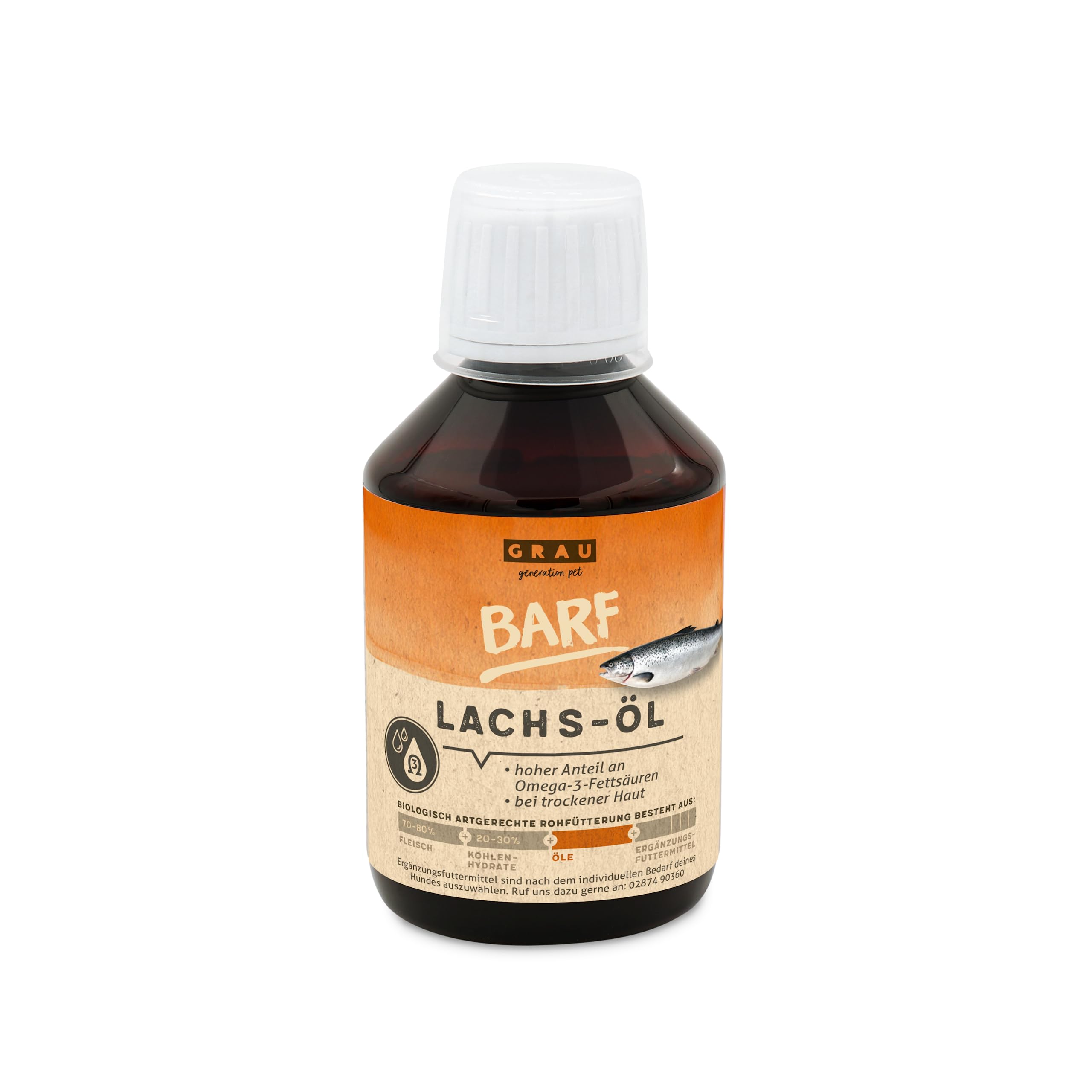 GRAU - the original - salmon oil, with important Omega 3 and Omega 6 fatty acids, supports skin and fur, pack of 1 (1 x 200 ml), supplementary food for dogs and cats