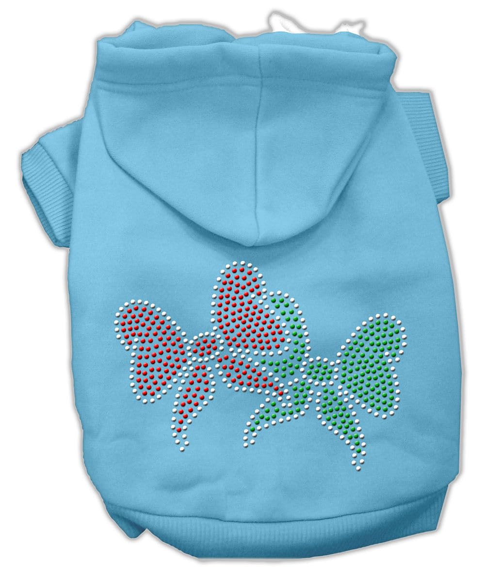 Mirage Pet Products Christmas Bows Rhinestone Hoodie, Extra Small 8-inch, Baby Blue