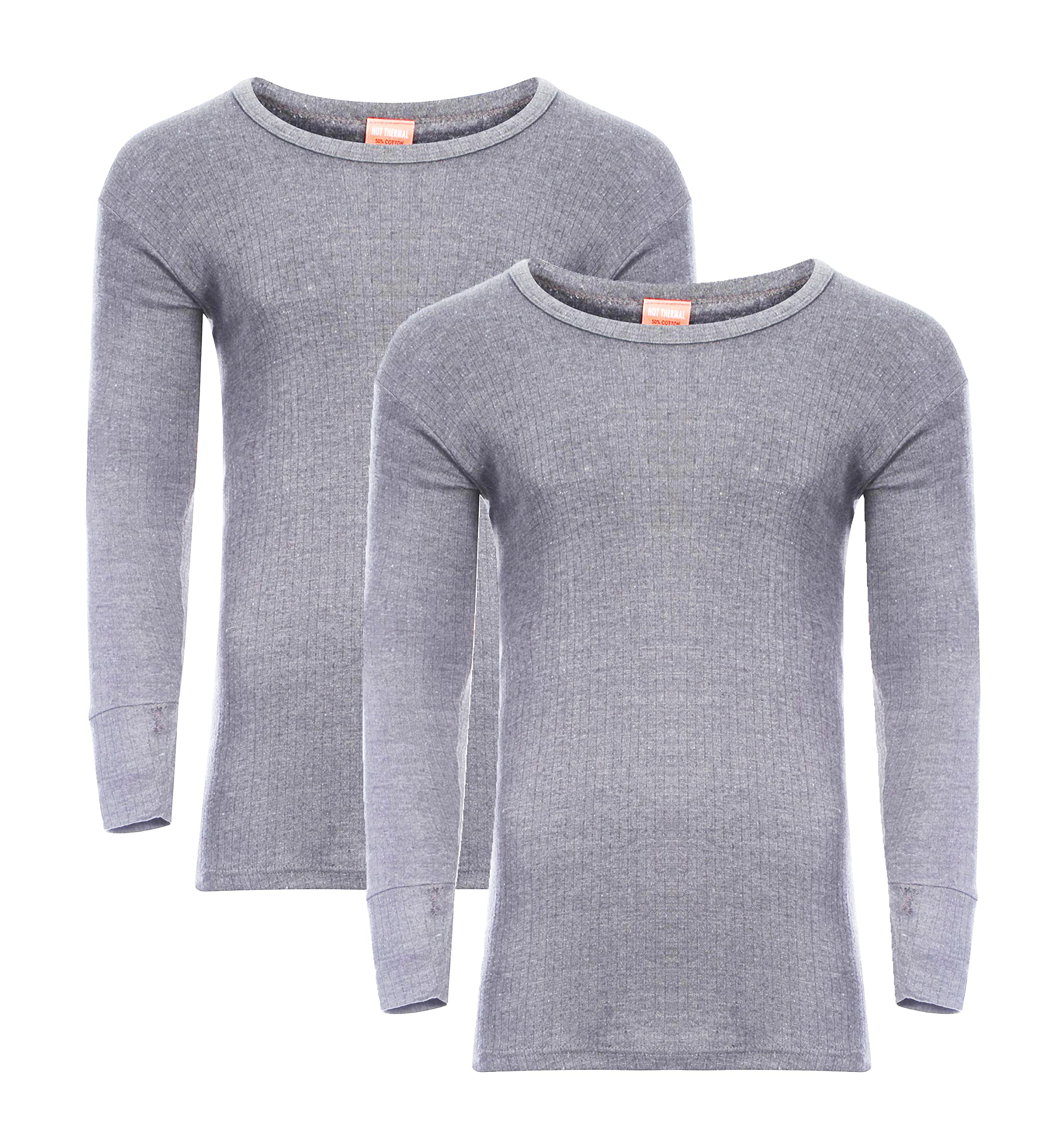Heatwave® Pack of 2 Men's Thermal Long Sleeve Top, Warm Underwear Baselayer, S M L XL XXL Thermals, X Large Grey