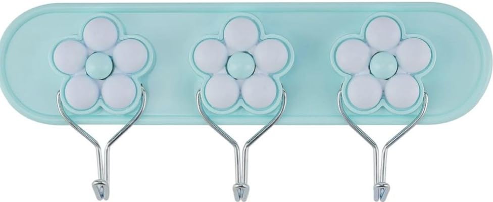 Flower Self Adhesive Sticky Wall Rack & Steel Hooks, Strong and Durable Mint Colour