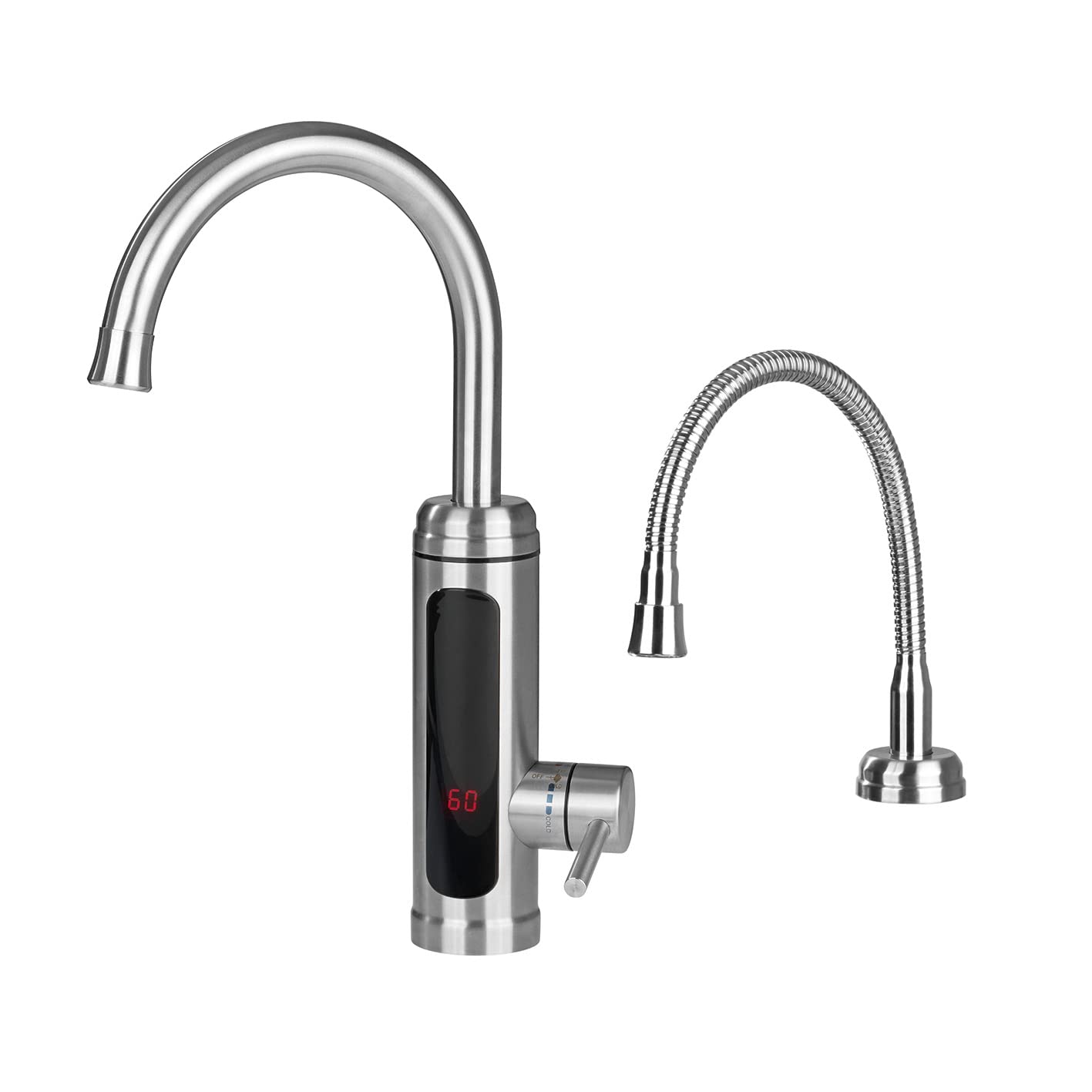 MAXXMEE Electric Stainless Steel Tap with Integrated Instantaneous Water Heater Including 2 Interchangeable Taps, Warm Water without Preheating, LED Temperature Display, Compatible with 1/2 Inch