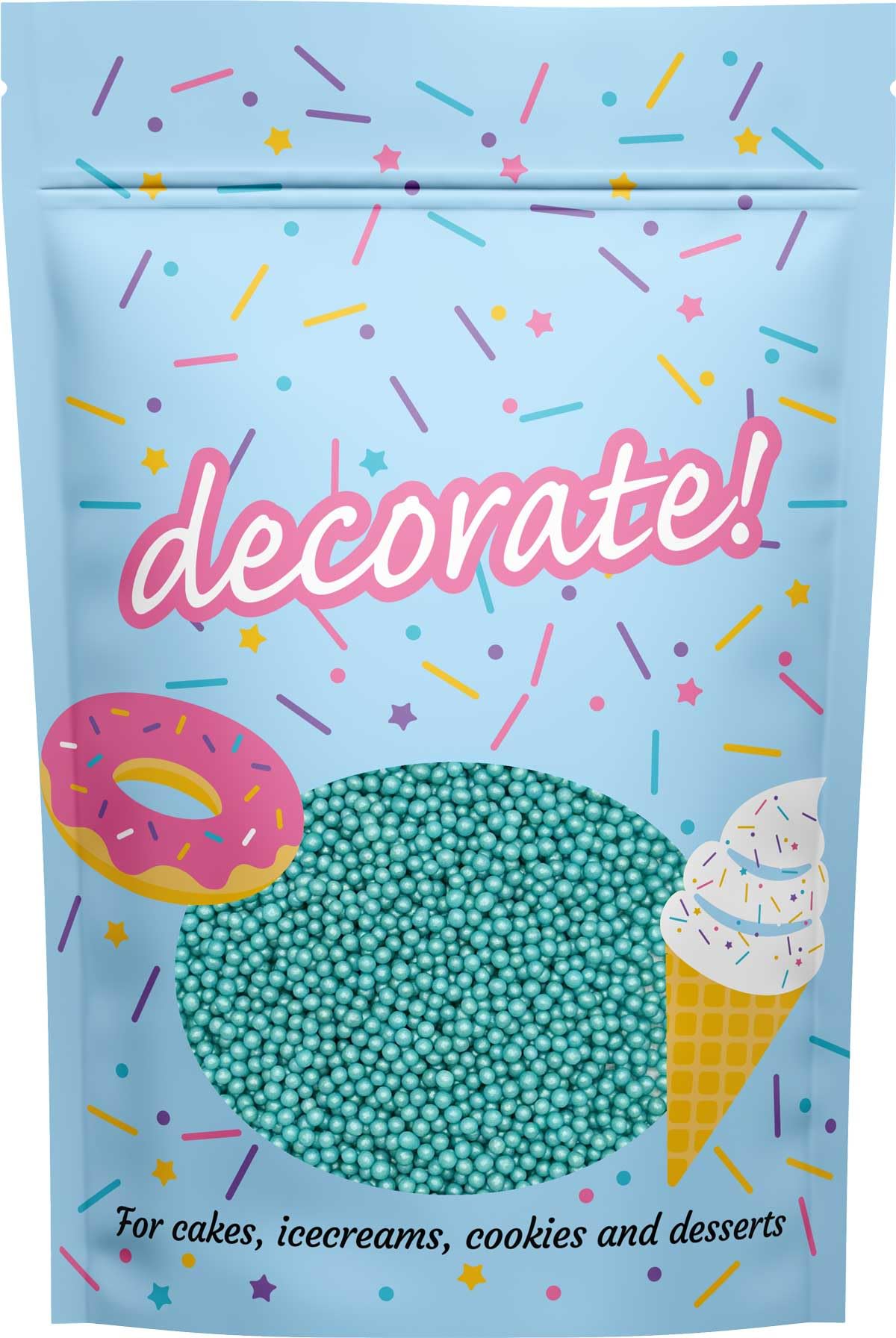 decorate! - Pearls - Shimmer Turquoise Cake Topper Sprinkles - 500g Edible 4mm Ball Cupcake/Cake Decorations - For Weddings, Christenings & Frozen Mermaid, Bluey and Stitch Themed Parties