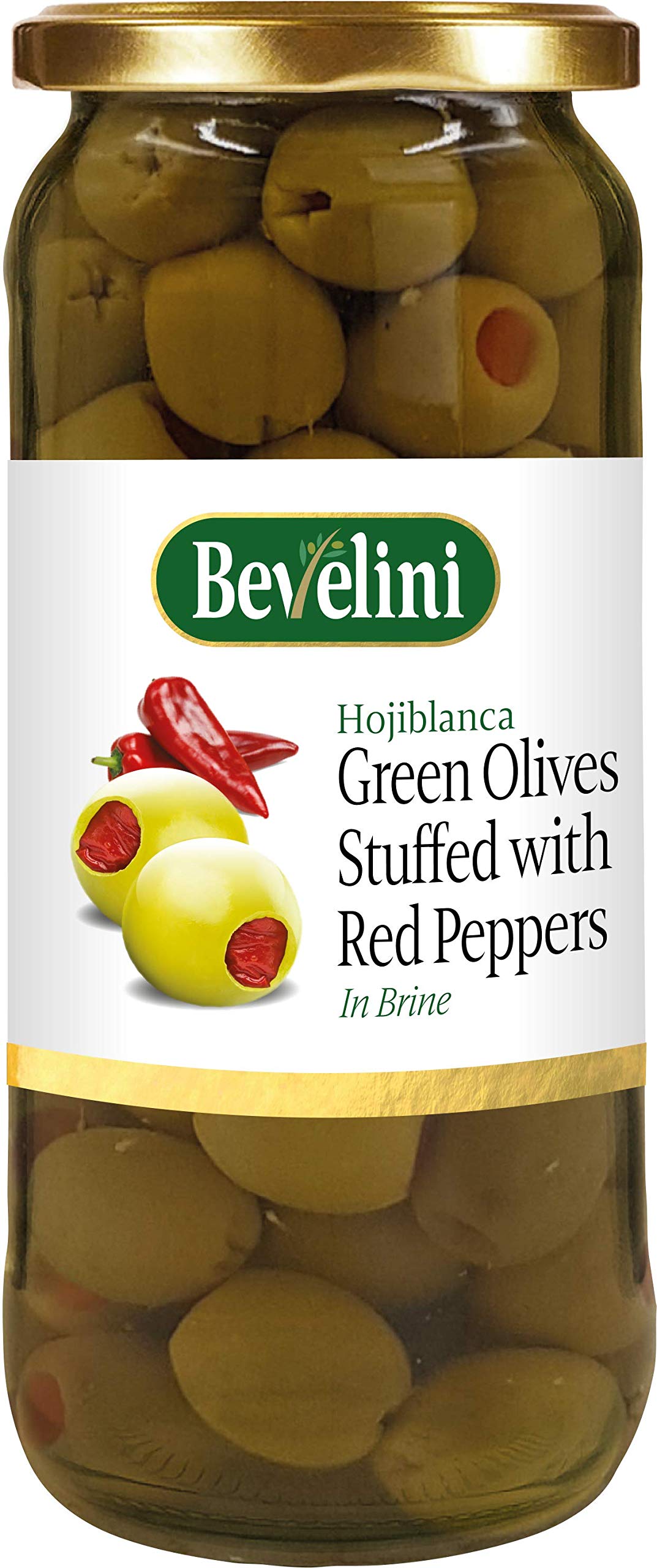 Bevelini Spanish Green Olives Stuffed with Red Peppers, 340 g