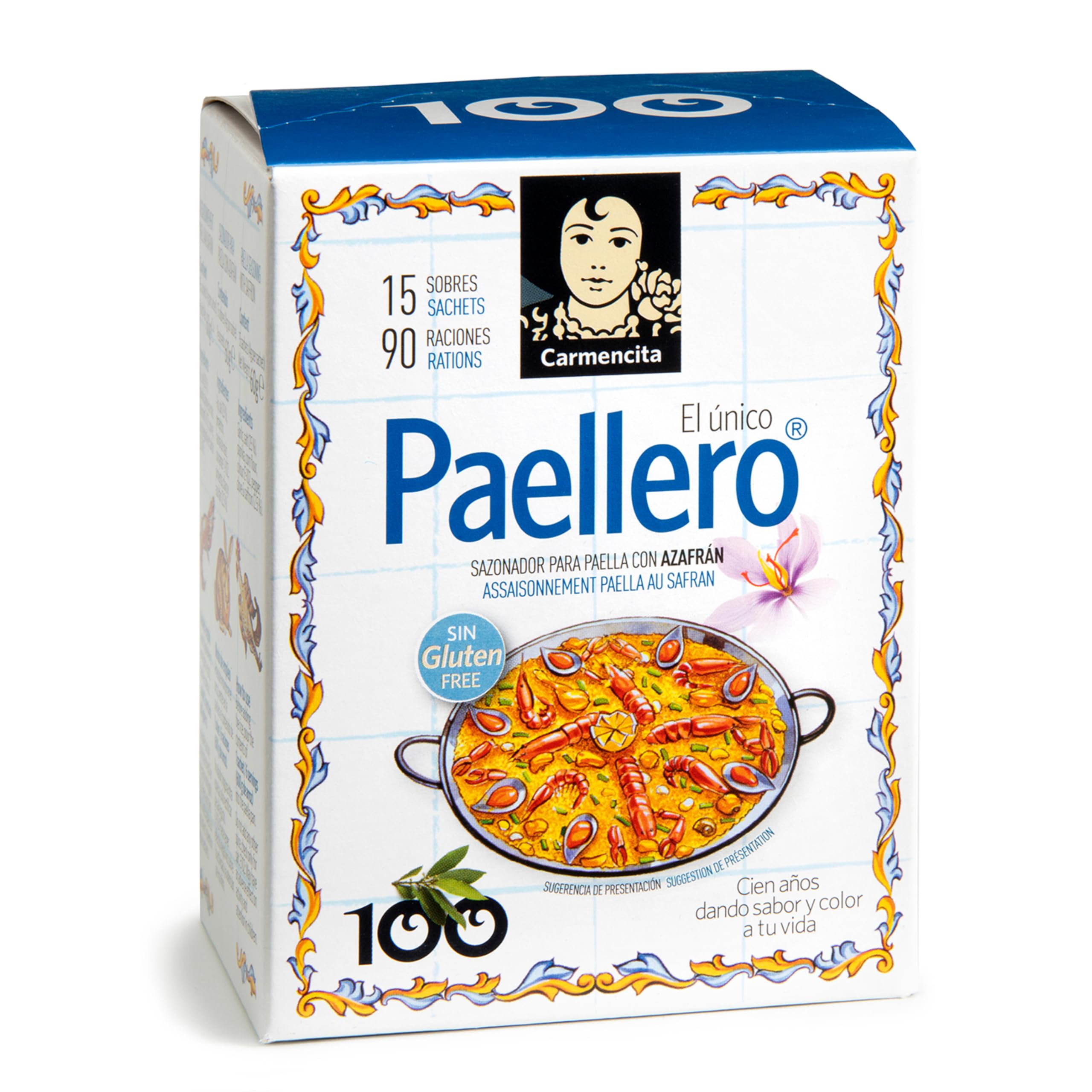 Carmencita Paella Seasoning Mix - Traditional Spanish Rice Spices Blend for Paella & Rice Dishes, A Blend of Saffron, Garlic, Paprika, Pepper, Salt, and Cloves - 15 Sachets, 90 Servings