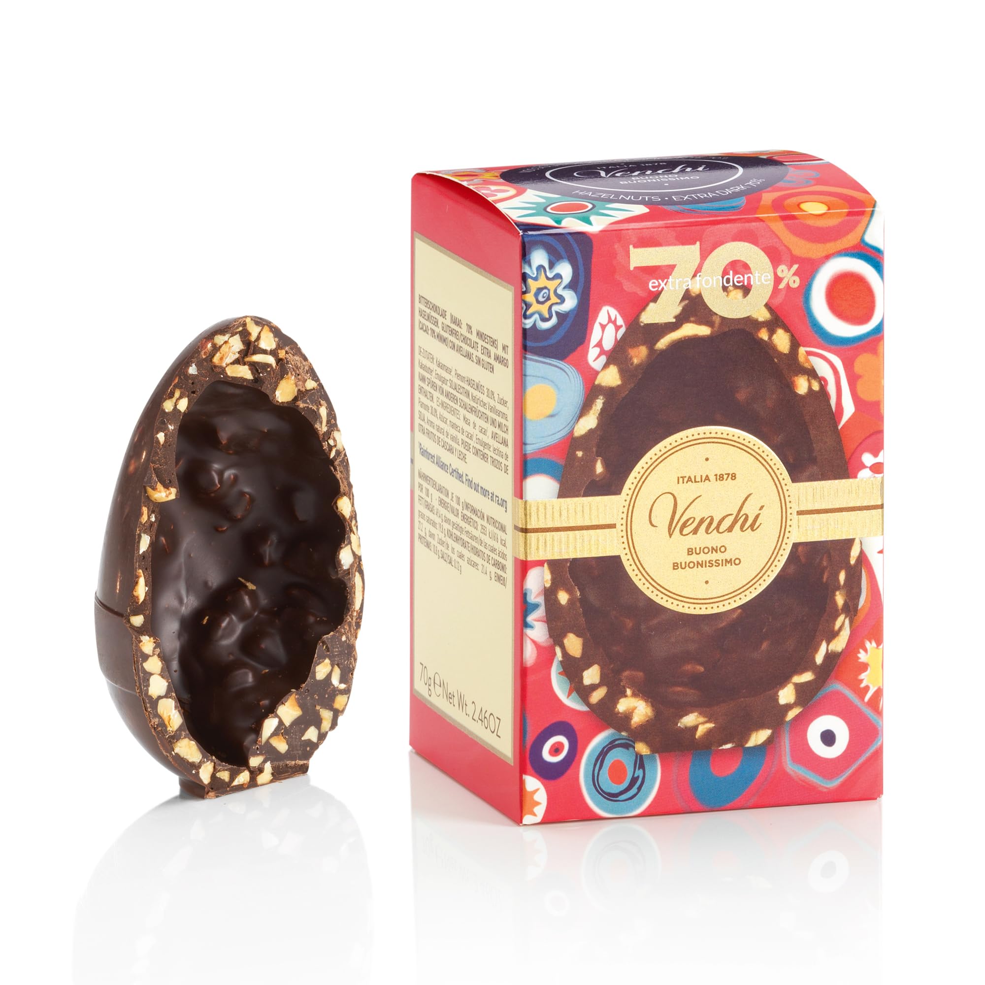 Venchi - Mignon Chocolate Egg, 70% Extra Dark Gourmet Flavor with "Piedmont Hazelnut", 70 gr, Gluten-Free, Vegan, Without Surprise, Easter Collection, Gift Idea