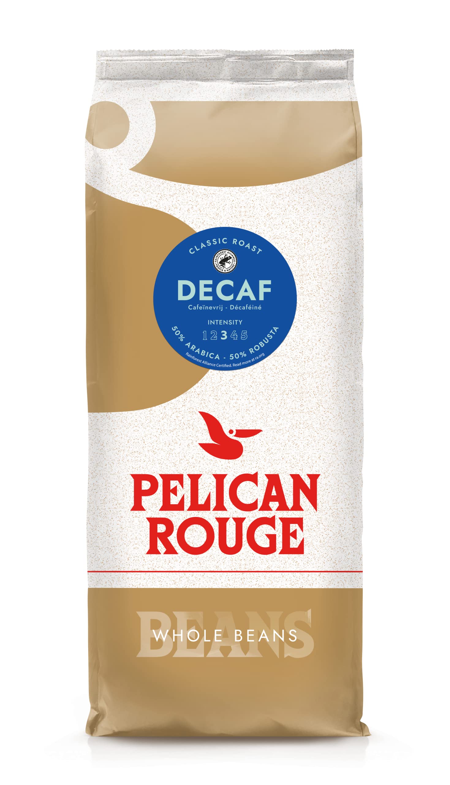 Pelican Rouge DECAFFEINATED Whole Classic Medium Roasted Coffee Beans | Rainforest Alliance Certified | New 2023 blend | 1kg bag | Fully-recyclable packaging