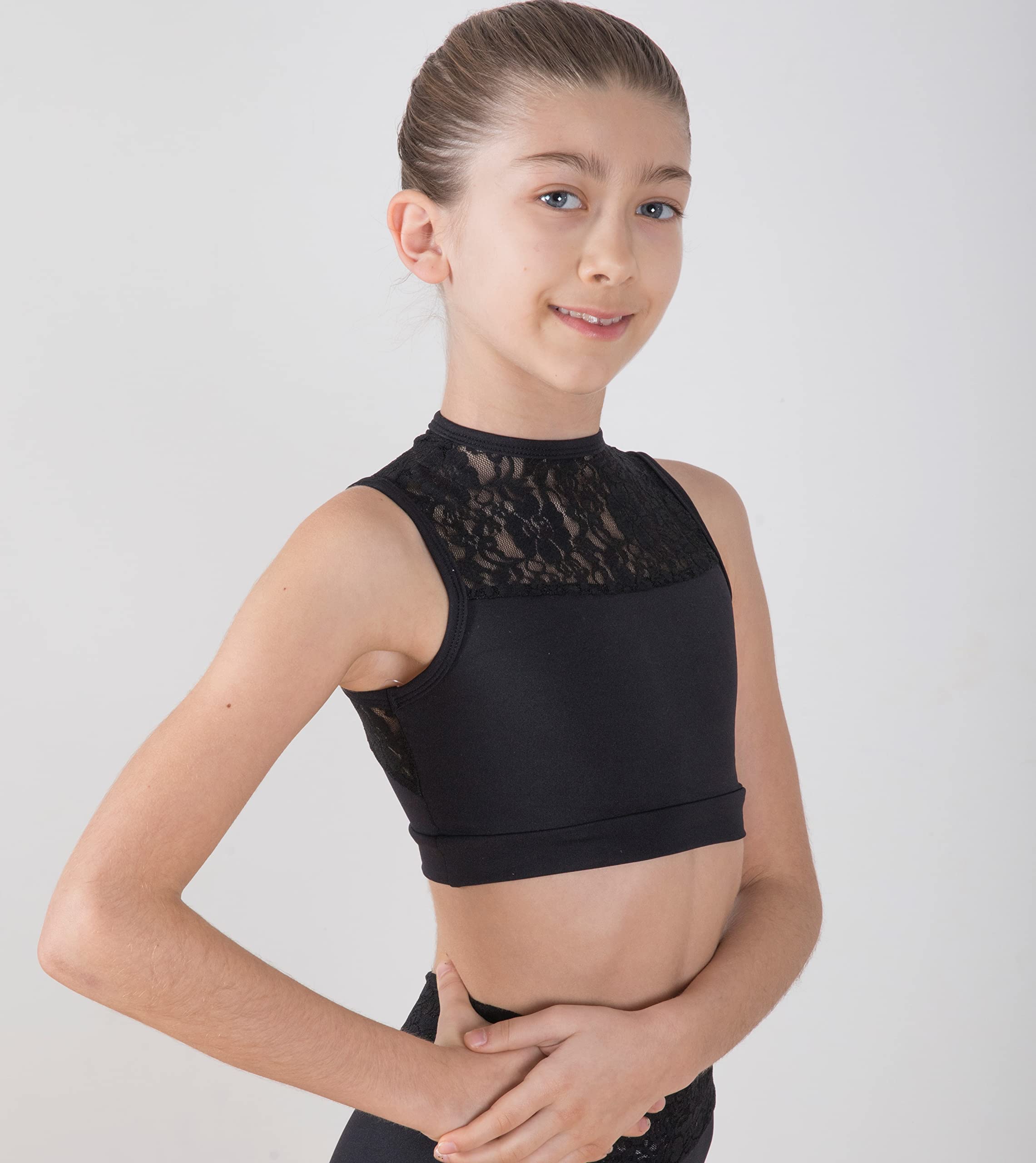 Basilica Dancewear BAW0614 Drina Active Crop Top, Medium, Black