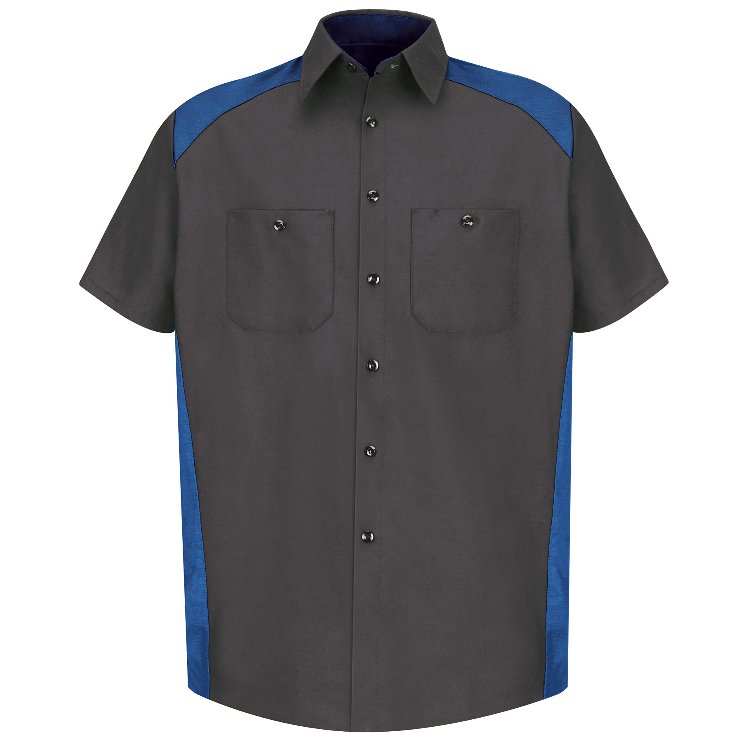 Red Kap Men's Motorsports Shirt, Short Sleeve, Charcoal/Royal Blue, Large