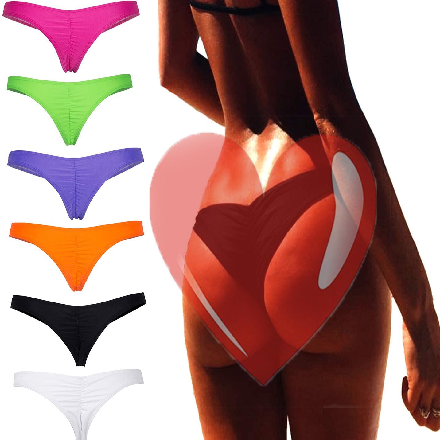 DODOING Women's Brazilian Bikini Thong Bottom Beachwear V Rouched Bikini Bottom Swimsuit, Black, M (Waist 29-32.3 inch)