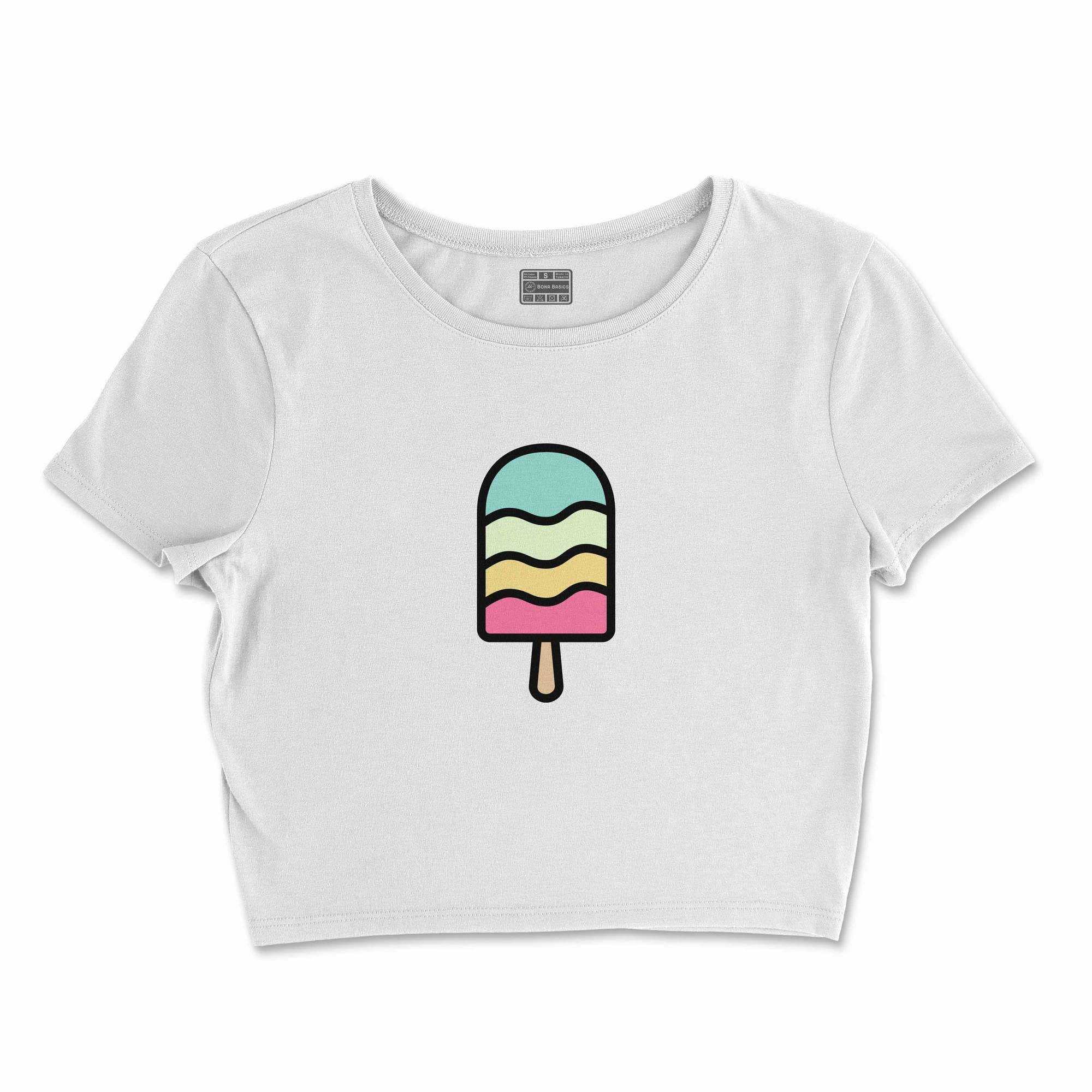 Bona Basics, Digitally Printed, Women's Basic Crop-Top,%100 Cotton, White, Casual, Women's Tops, Size: XL