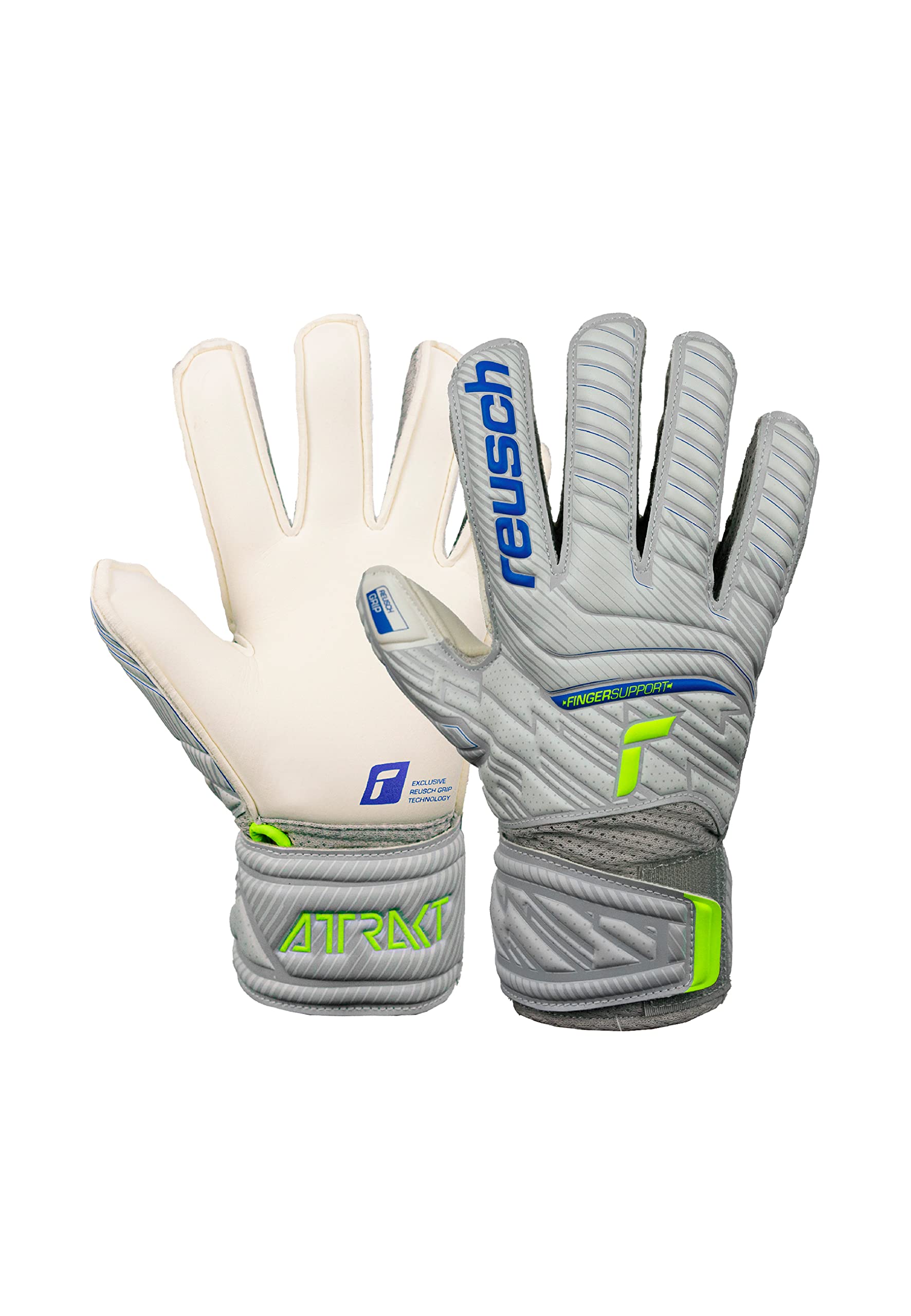 Reusch Attrakt Grip Finger Support Junior Goalkeeper Gloves for Kids with Construction with Outer Stitching for All Playground Surfaces