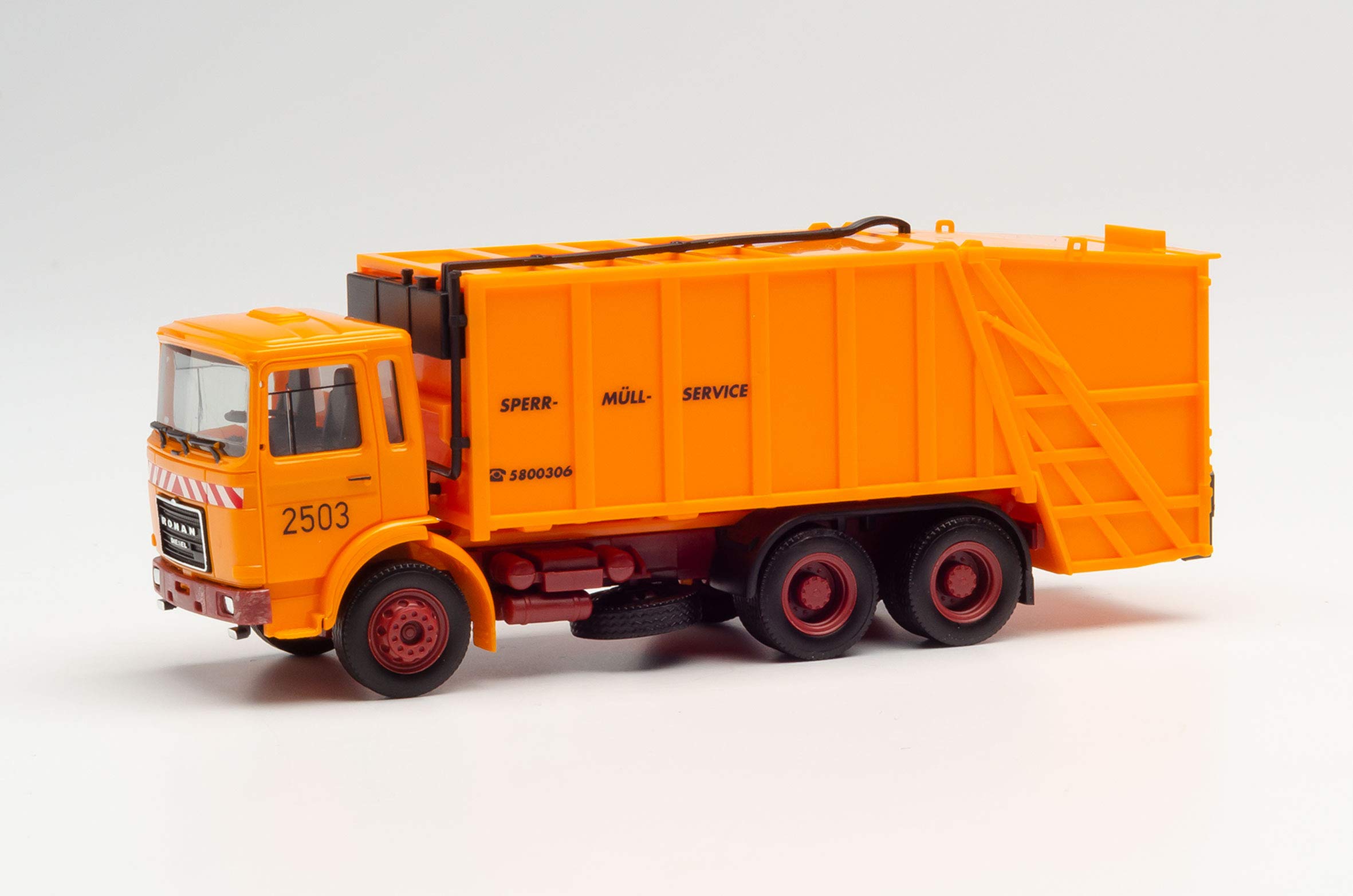 Herpa 311946 Roman Diesel Compressed Bin Truck Lock Bin Service, Communal Orange