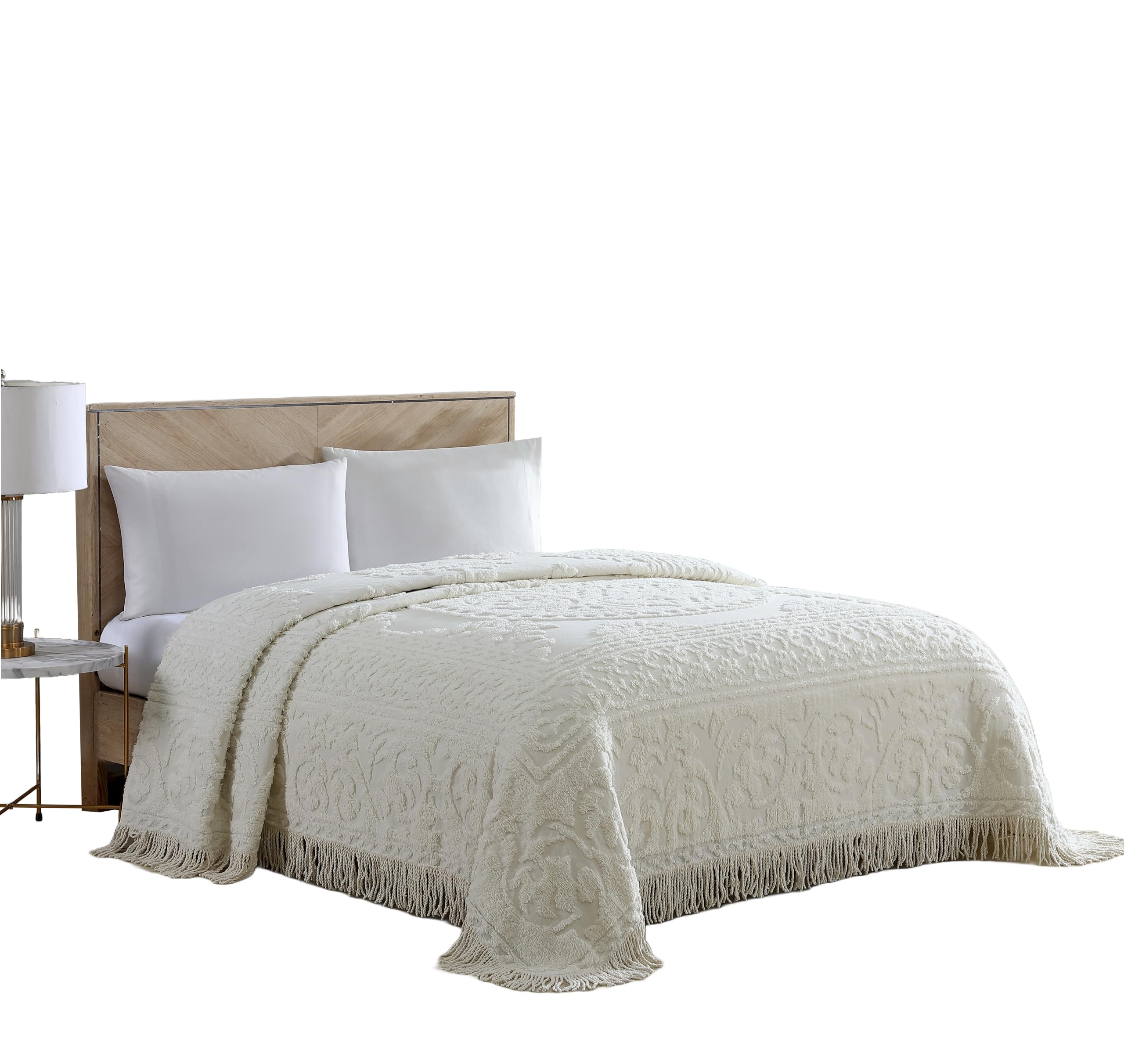 Beatrice Home Fashions Medallion Chenille Bedspread, Full, Ivory