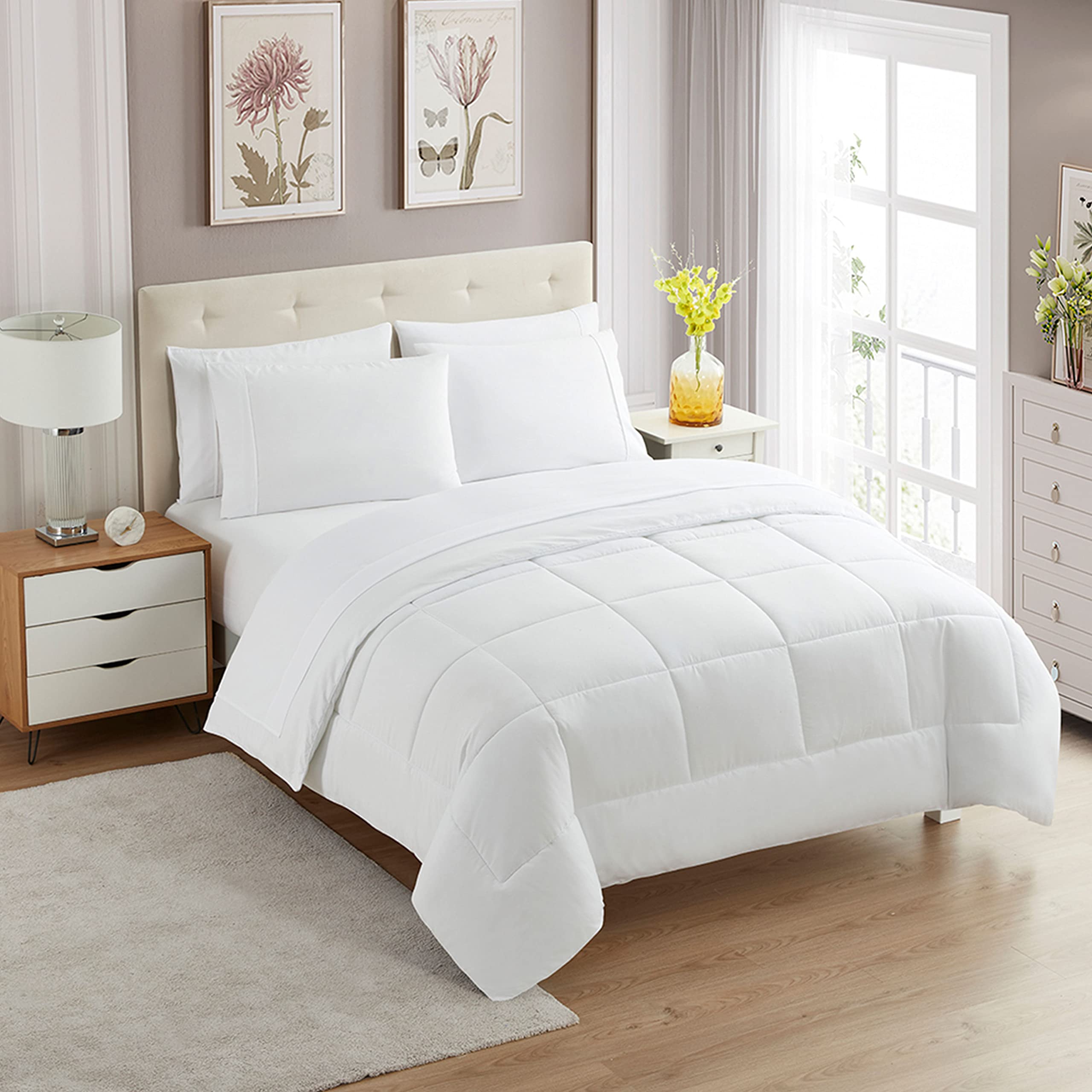 Sweet Home Collection Ultra Soft Down Alternative Set & Luxurious Bed Sheets, Microfiber, White, Twin