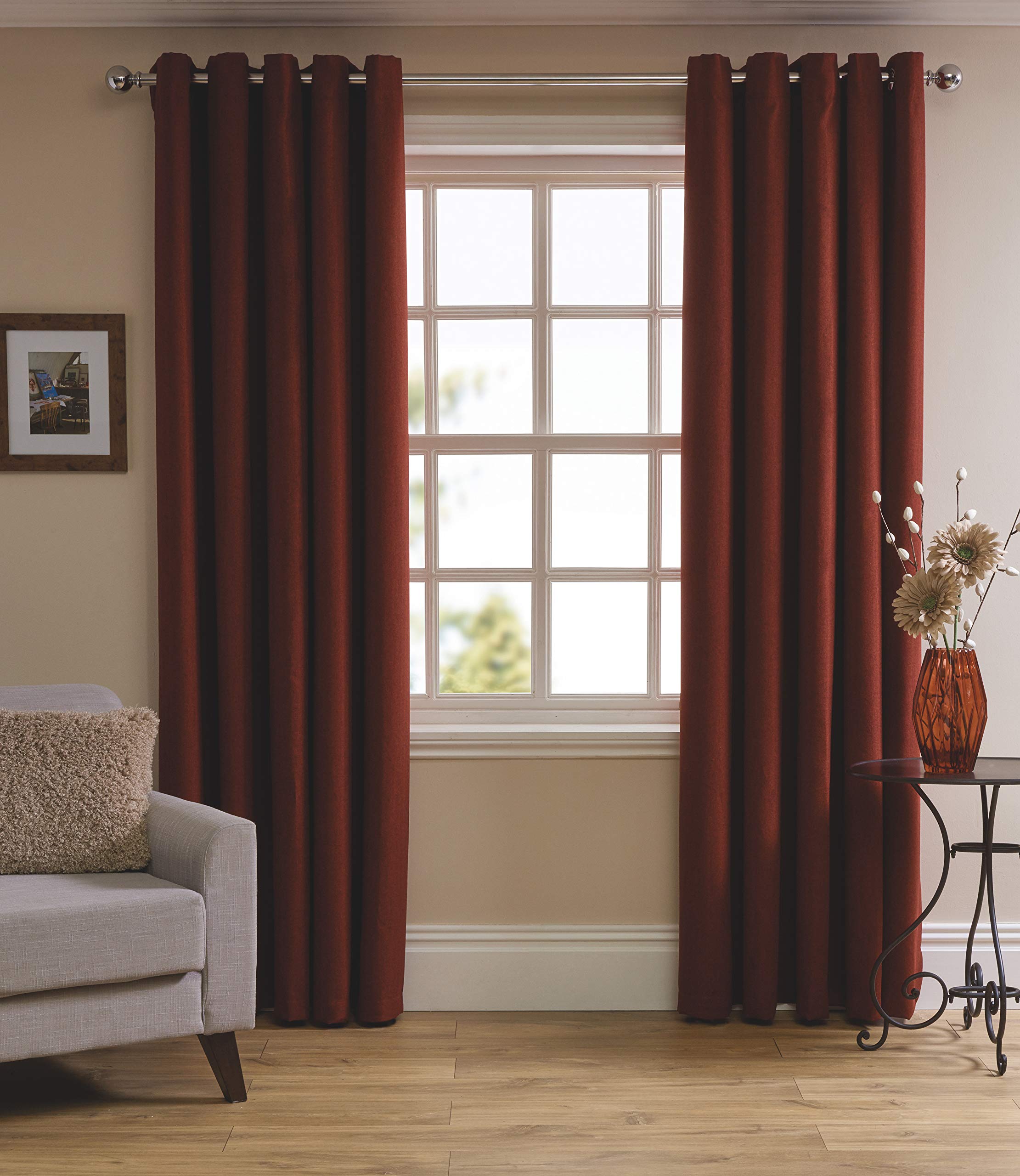 Sleepdown Herringbone Eyelet Lined 100% Polyester Curtain 66 X 72 - Red