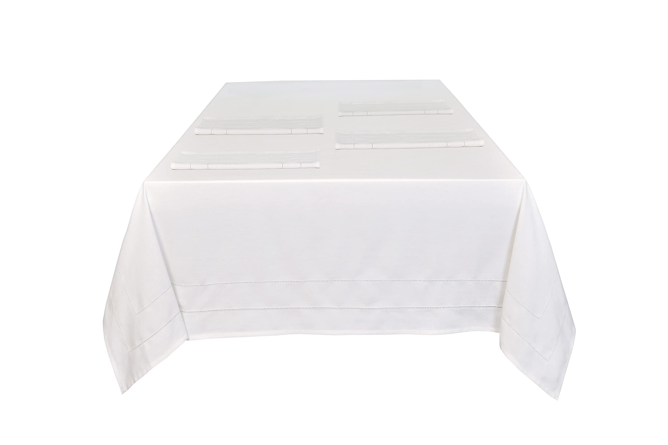 Sleepdown Plain Printed Decorative 100% Cotton Half Panama Table Cloth for Dining Table - Durable Stain Resistant Table Cover - White - 137cm x 178cm