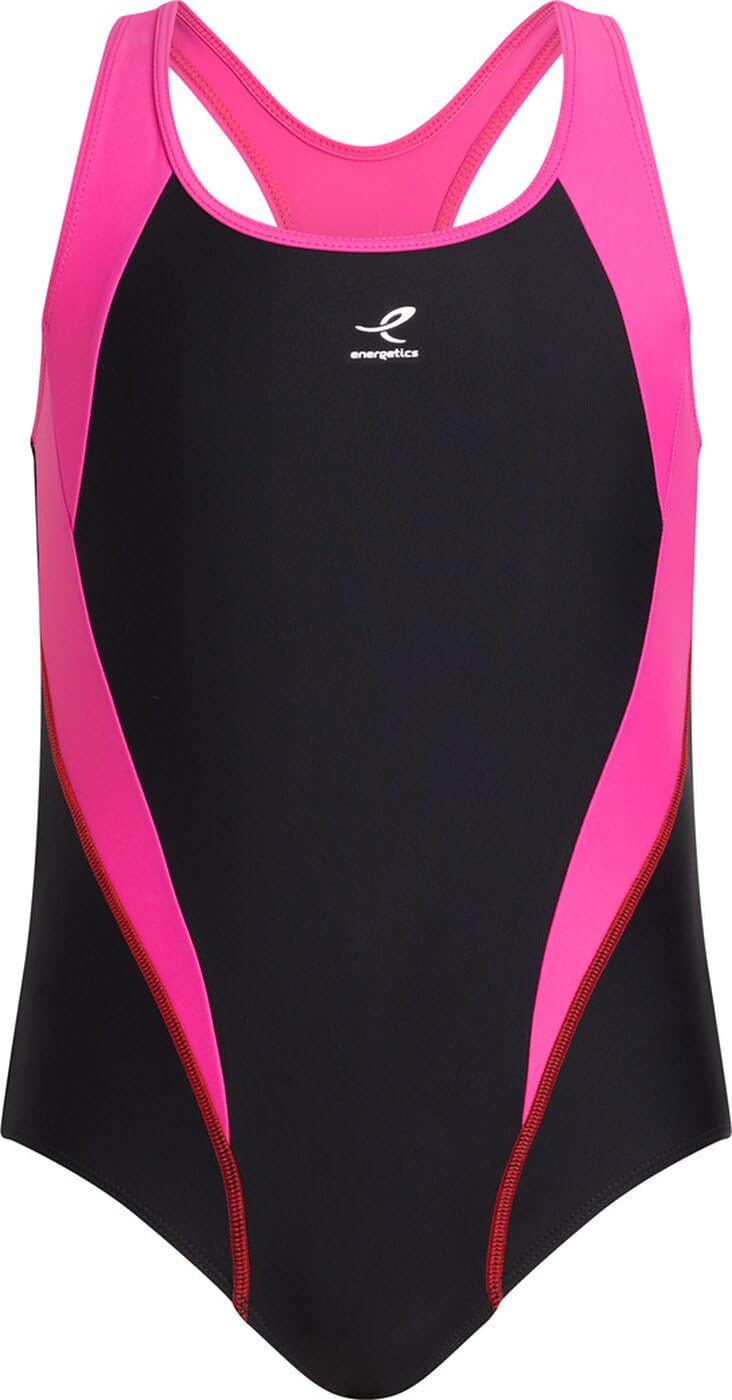 Energetics Unisex Kid's Riara Swimsuits, Black/Rose Dark/Pink, 128