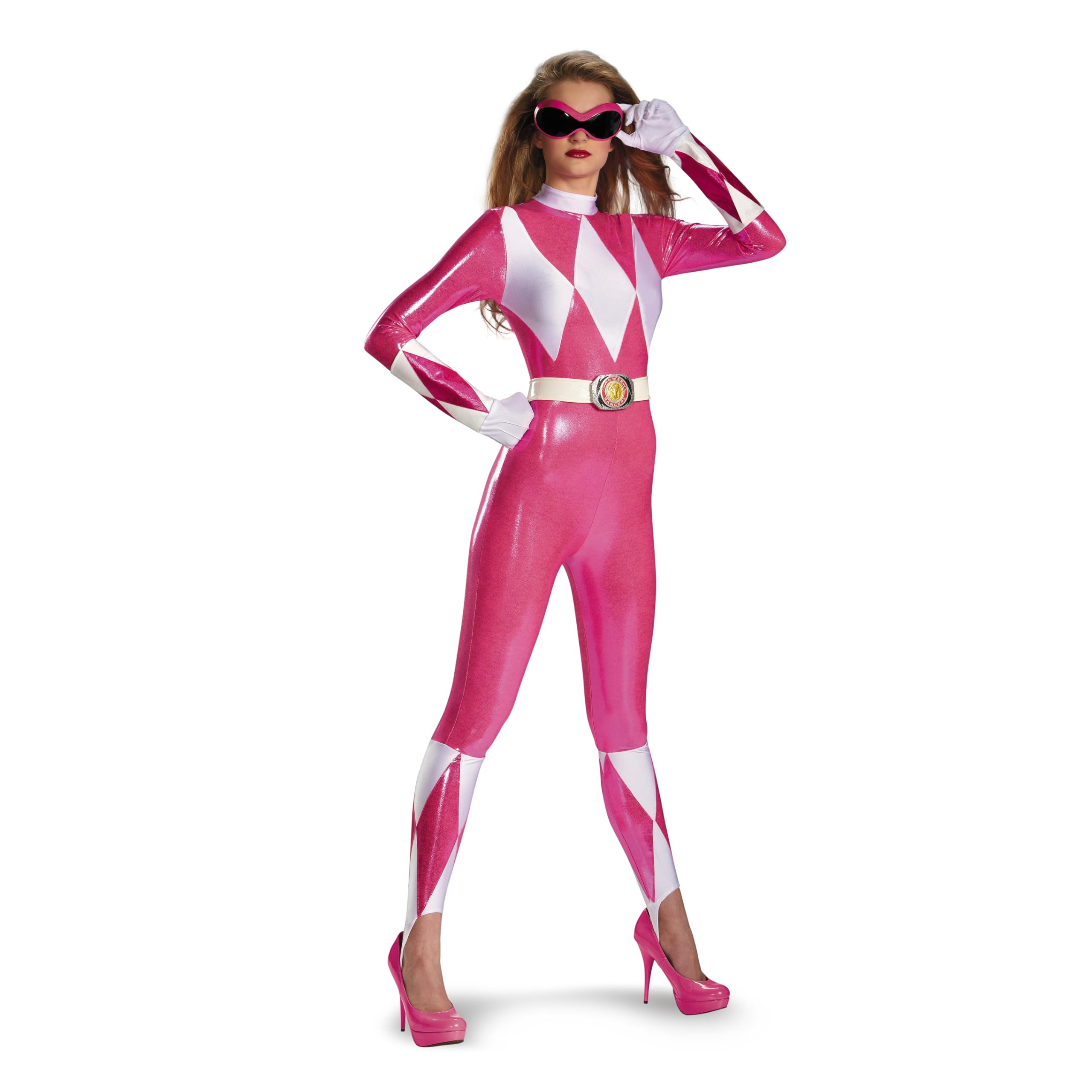 DISGUISE Women's Costume | Adult Mighty Morphin Power Ranger Cosplay Suit Outfit Sized, Pink/White, S