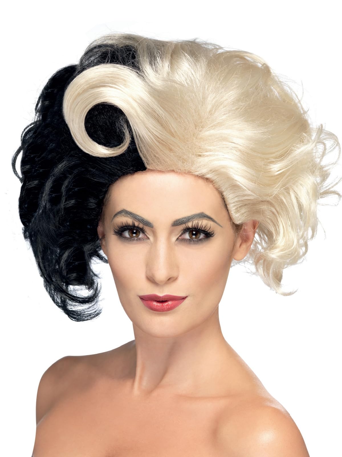 Smiffys Deluxe Evil Madame Wig, Black & Blonde, Halloween Fancy Dress Accessory, Zombie Dress Up Wigs