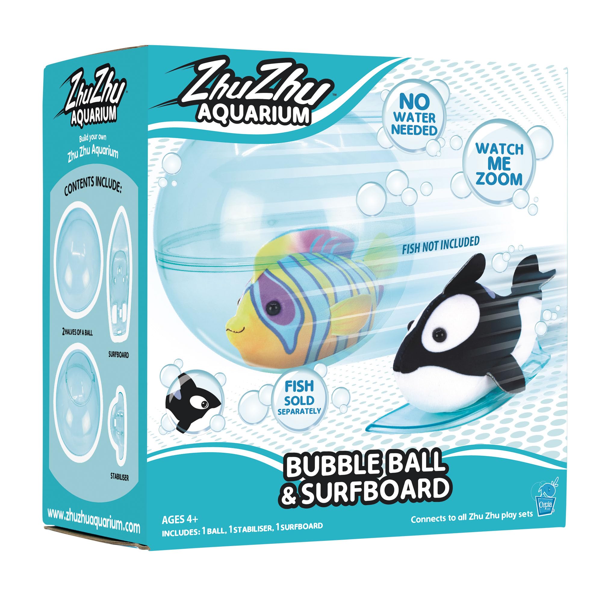 John Adams Zhu Zhu Pets Aquarium Bubble Ball & Surfboard Playset | Fish Sold Separately | Mess-Free Electronic, Interactive Soft Plush Pets | Aquatic Fun for Age 4+ | Great Christmas or Birthday Gift