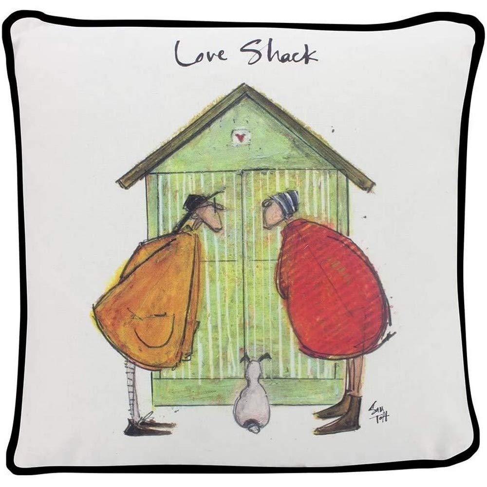Sam Toft Cushion, 40cm x 40cm Square, 100% Cotton with Duck Feather Pad (Love Shack Design) - Official Merchandise