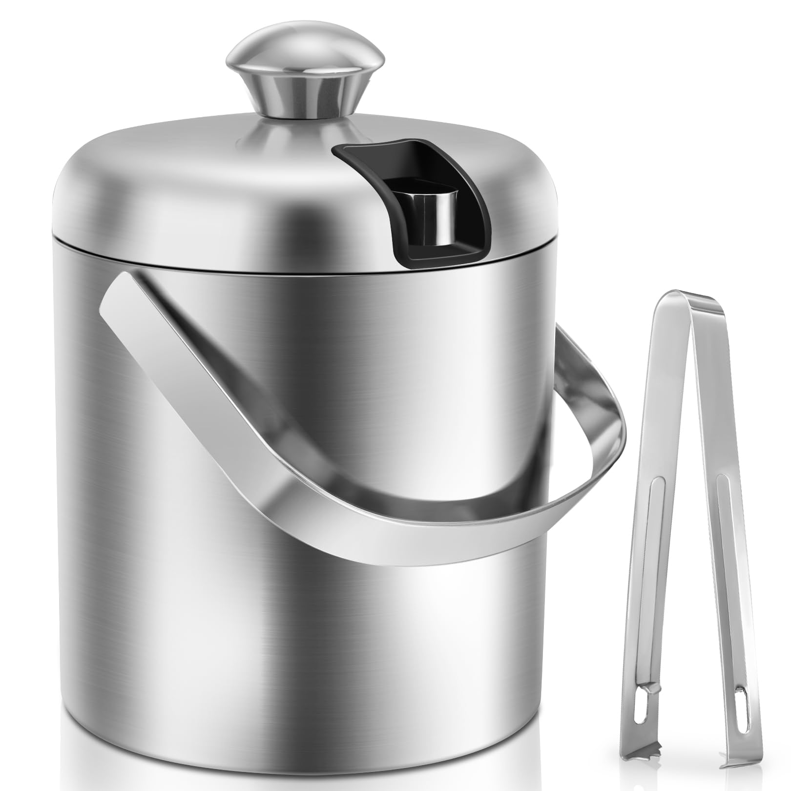 Sailnovo AM004189-1129-9 1.2 L Eiswürfelbehälter Edelstahl Eiseimer Eisbehälter mit Zange und Deckel für Eiswürfel, Stainless Steel