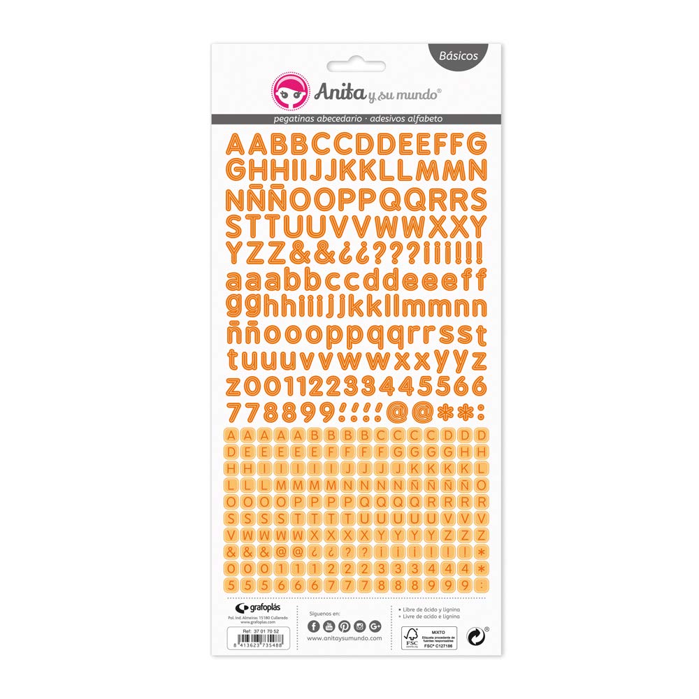 Anita and Su Mundo Abecedario Leaves, 320 Stickers per Sheet, 225 g, Paper, Orange, 15 x 32 cm