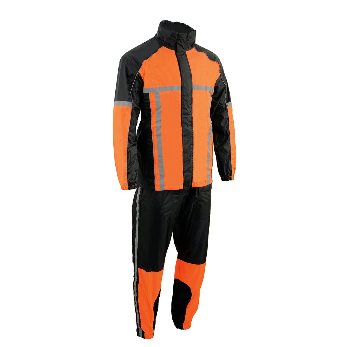 Milwaukee Leather MPM9510 Men's Black and Orange Water Resistant Rain Suit with Hi Vis Reflective Tape - Small