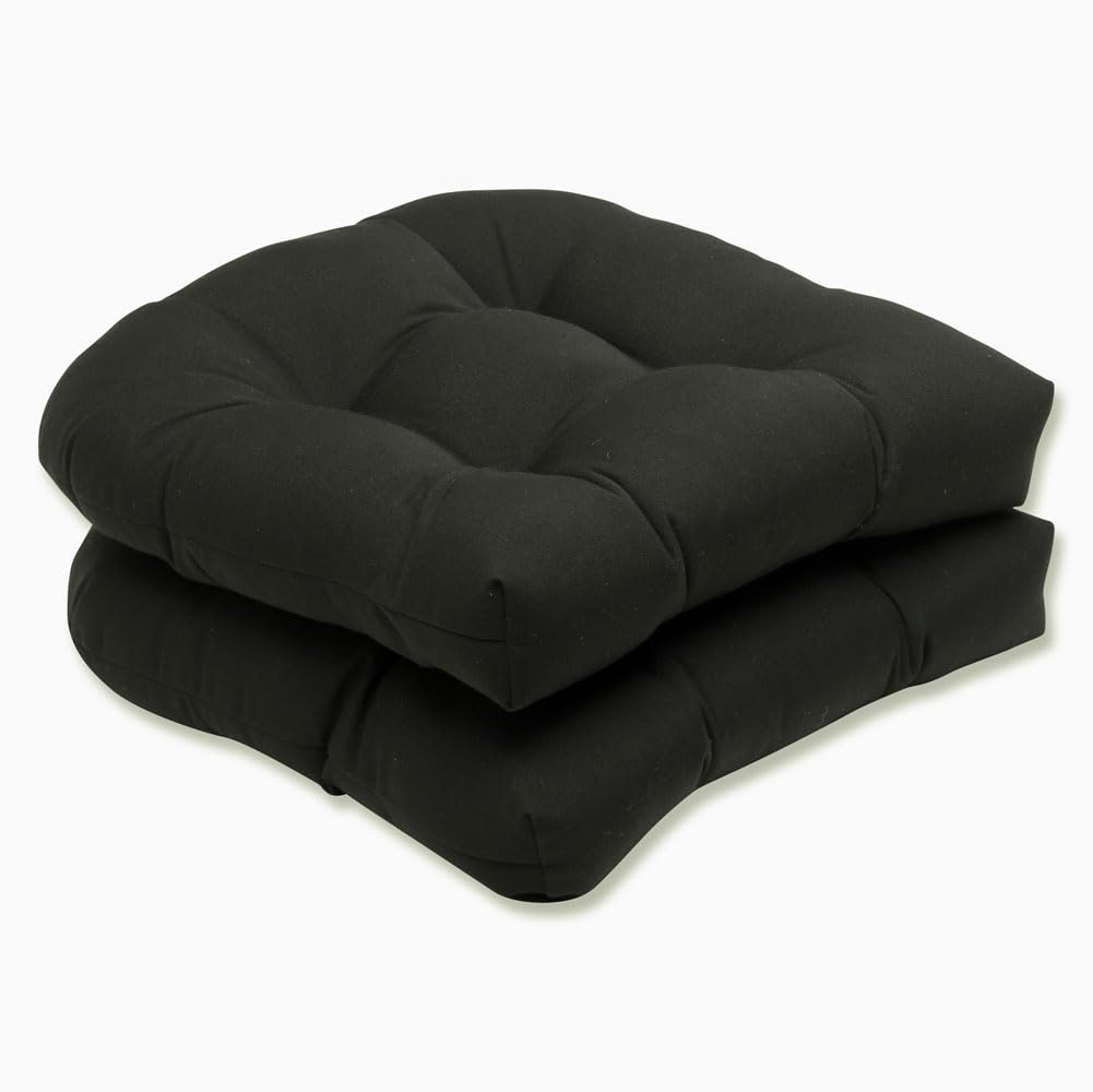 Pillow Perfect Wicker Patio Seat Cushions, Plush Fiber Fill, Weather and Fade Resistant, 2 Count, Black Fortress Canvas, x 19 Inches