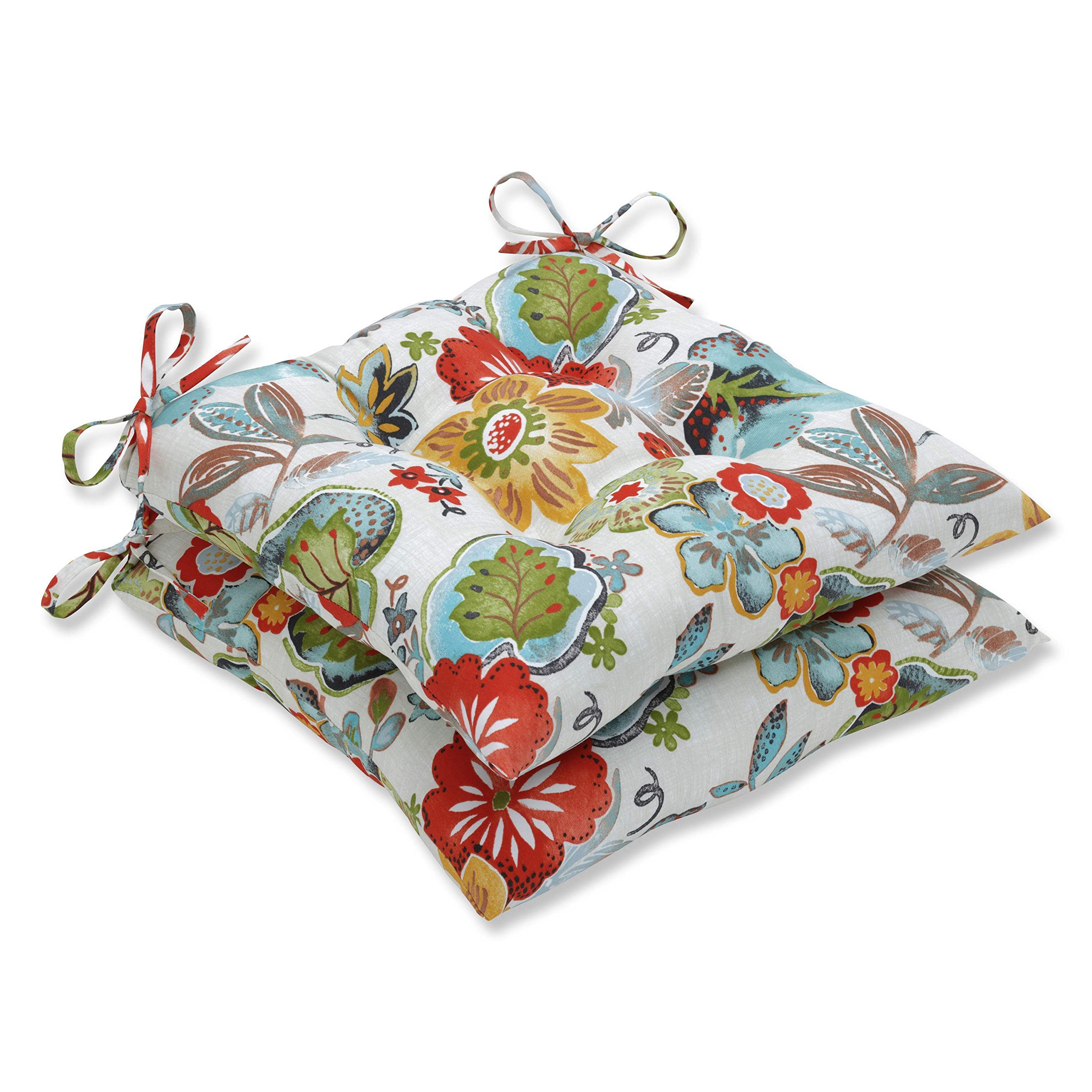 Pillow Perfect Tufted Seat Cushions (Square Back), spun_polyester, Green, 2 Count (Pack of 1)