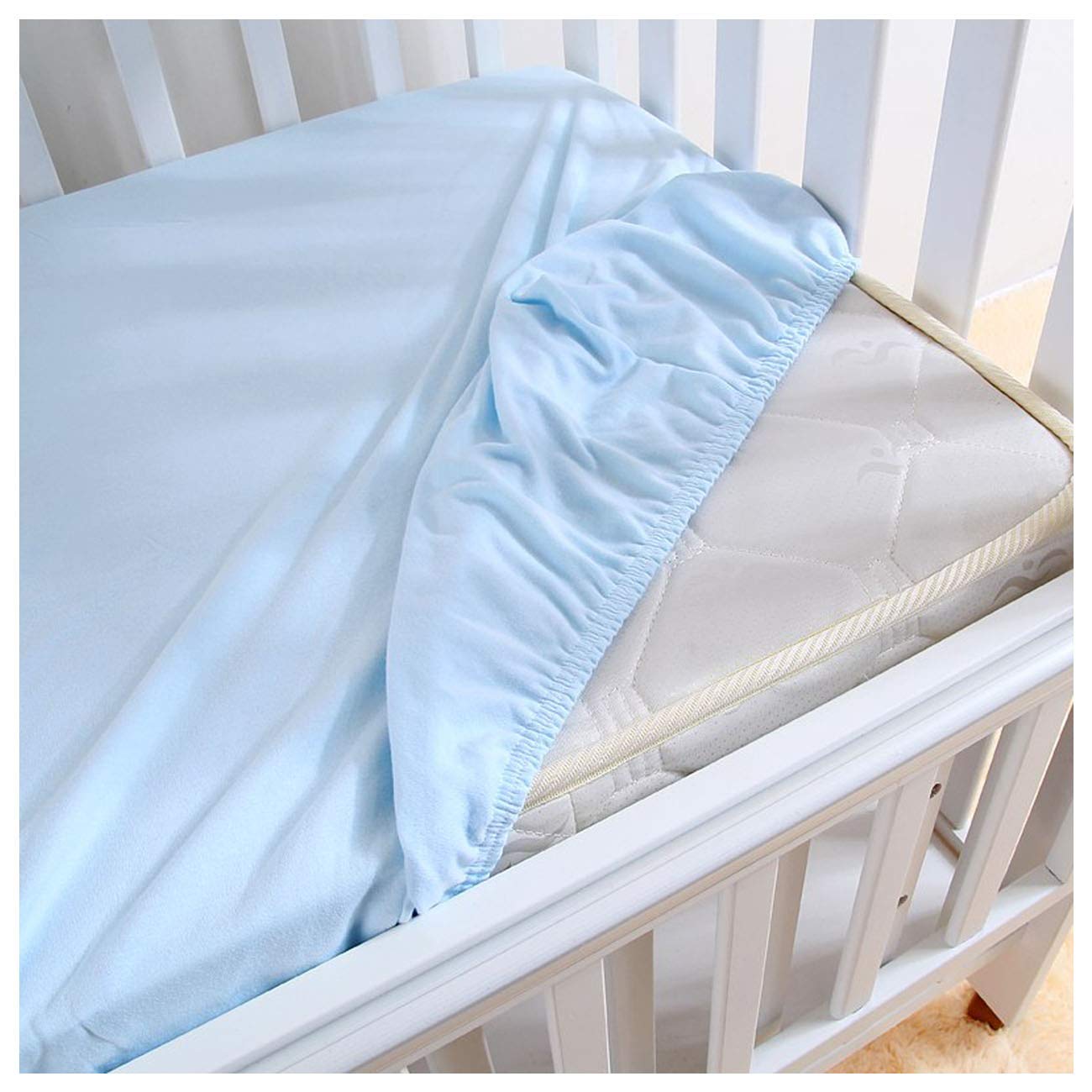 Dudu N Girlie Cot Bed Cotton Fitted Sheets | Cot sheets 140 x 70 Fitted Cotton | Jersey Soft Besheet Hypoallergenic Fully Elasticated Skirt Breathable (Single Pack, Blue)
