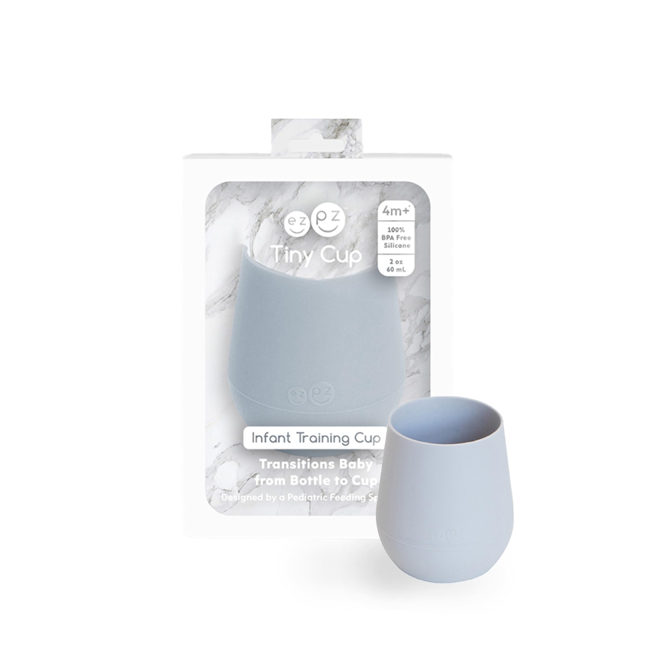 ezpz Tiny Cup (Pewter) - 100% Silicone Training Cup for Infants - Designed by a Pediatric Feeding Specialist - 4 Months+ - Baby-led Weaning Gear & Baby Gift