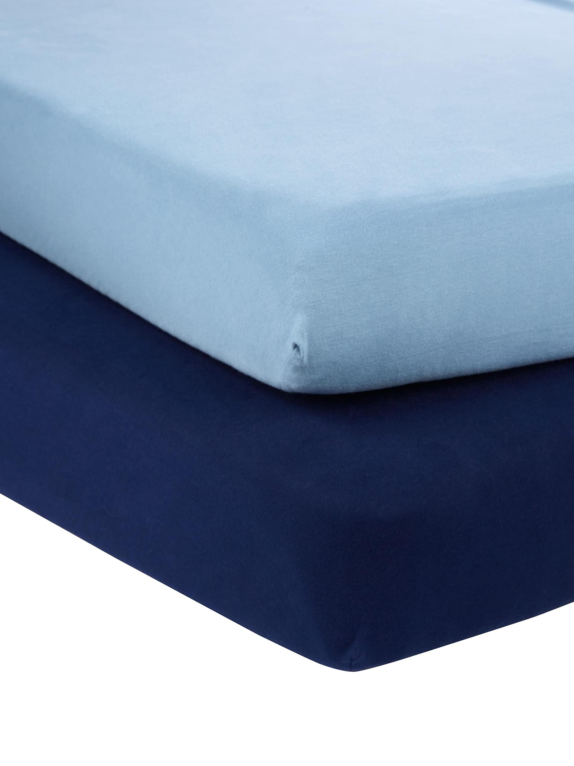 Simple Joys by Carter's Baby 2-Pack Cotton Crib Sheets Infant and Toddler Costumes, Navy/Light Blue, One Size (Pack of 2)