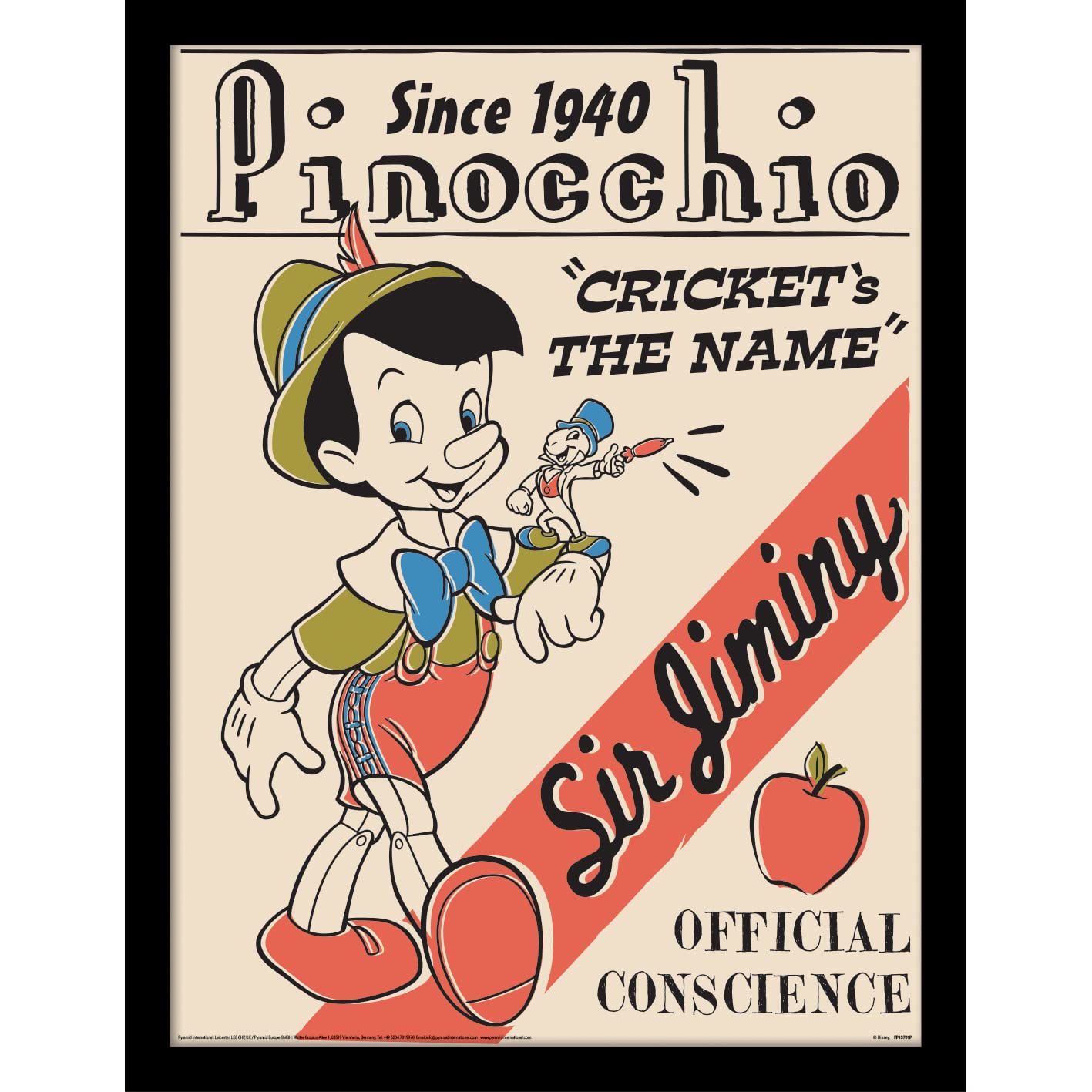 Pyramid International Disney Classics Pinocchio Print Framed Collector's Edition (Cricket's The Name Design) 30cm x 40cm - Official Merchandise