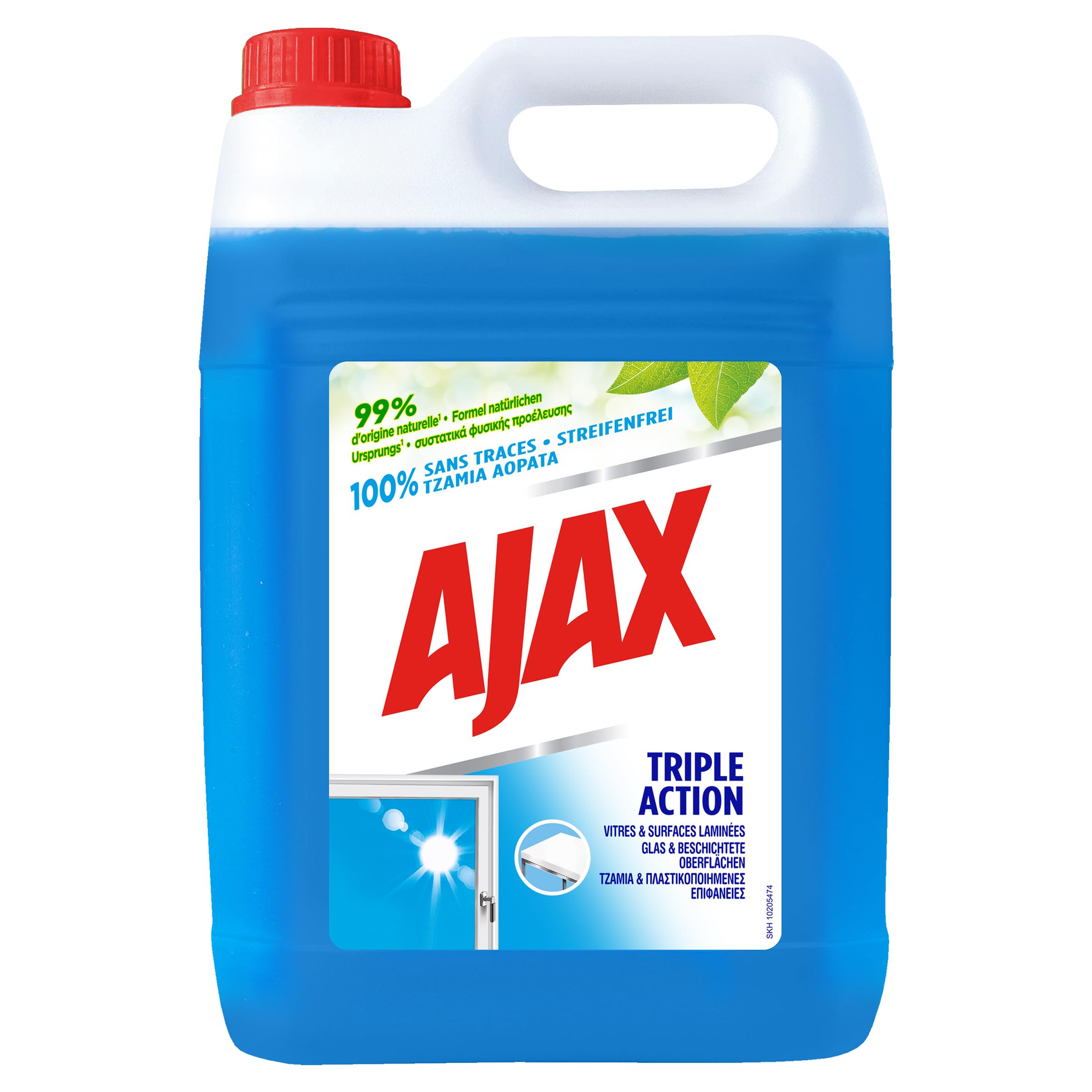 Ajax Glasreiniger 3-Fach Aktiv 5L - Kansiter zum einfachen Nachfüllen der Sprühflasche, 100% streifenfrei, ideal für Büro, Betrieb, Praxis oder zu Hause