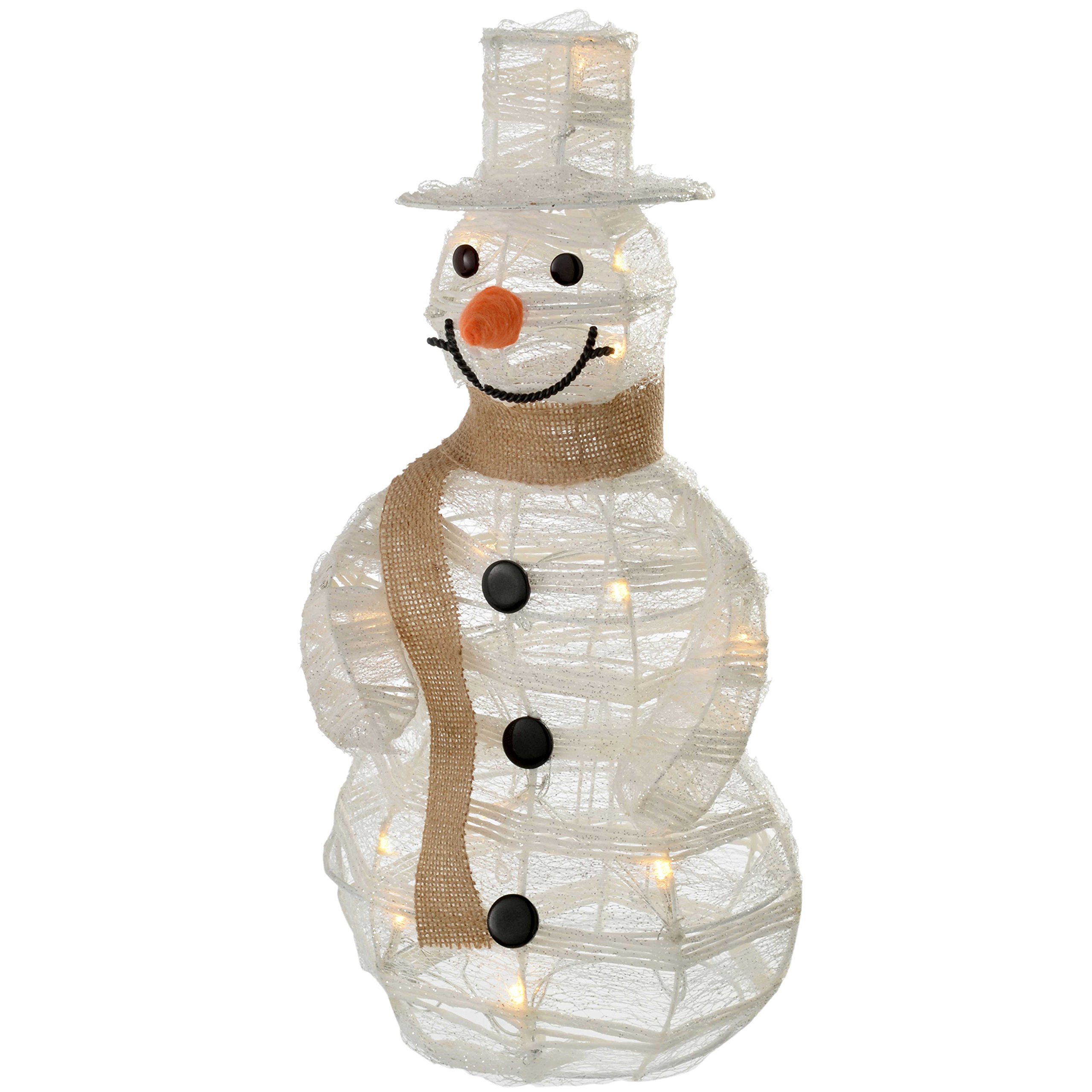 WeRChristmas Pre-Lit Paper String and Gauze Snowman with 10 Warm LED Lights, 40 cm - White