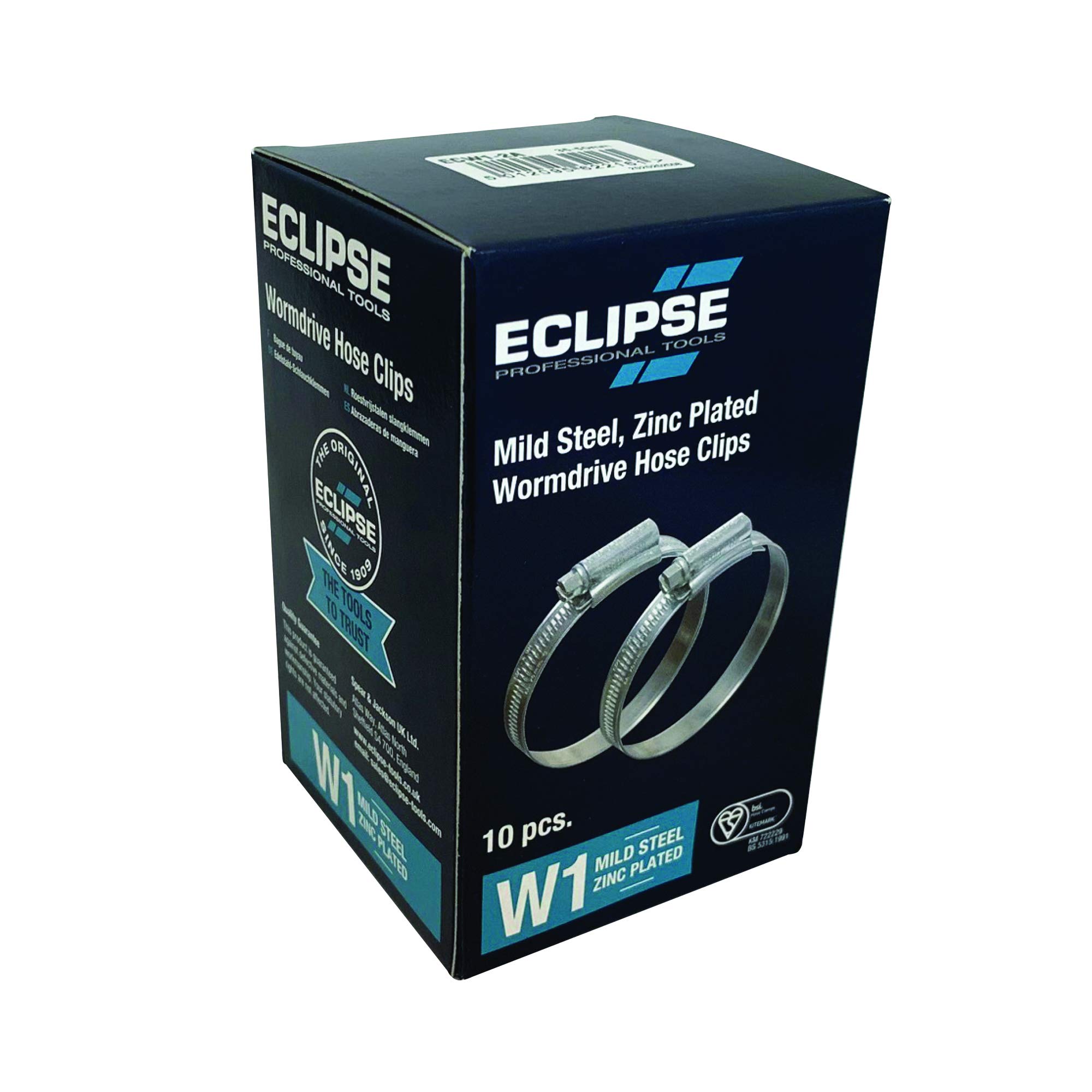 Eclipse Professional Tools ECW1-2 W1 Box of 10 40-55mm (1 ⅝" - 2 ⅛") Mild Steel Worm Gear Hose Clamps