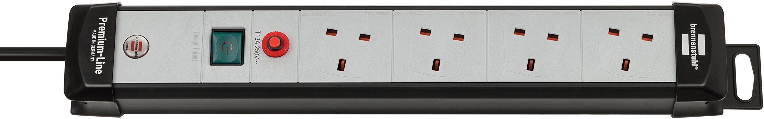 Brennenstuhl Premium-Line Extension Socket FB with Safety Fuse Button 4-way 3m H05VV-F3G1,5 black/grey with 13A Fuse *GB*