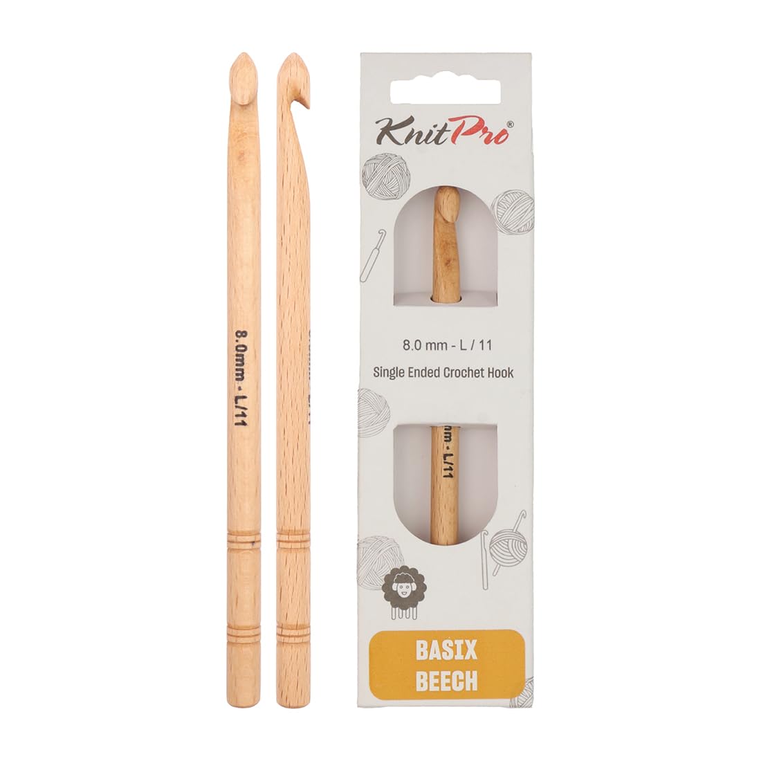 KnitPro Basix Beech Single Ended Crochet Hook | 8.00mm