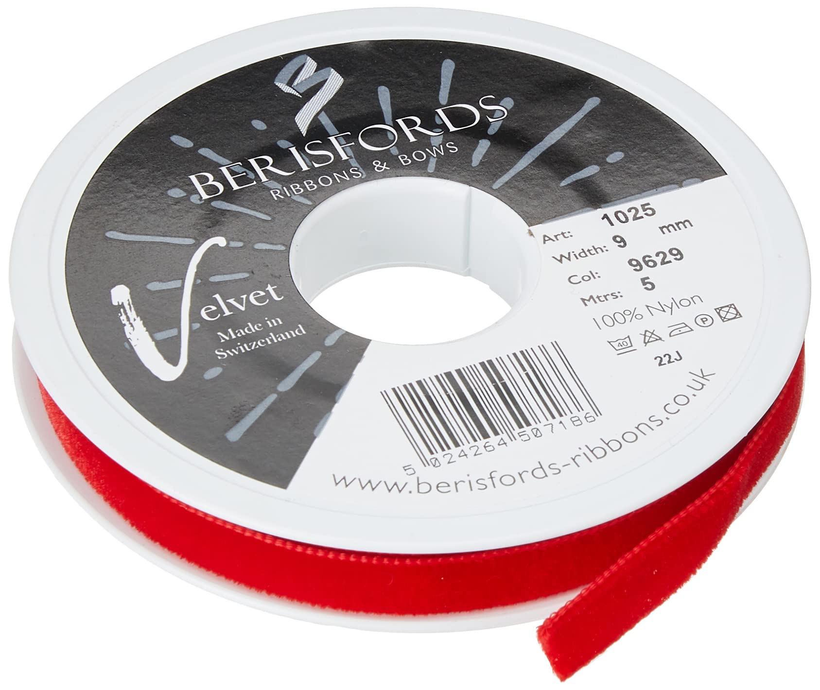 Berisfords Velvet Ribbon, Rouge, 102 x 15 x 102 cm
