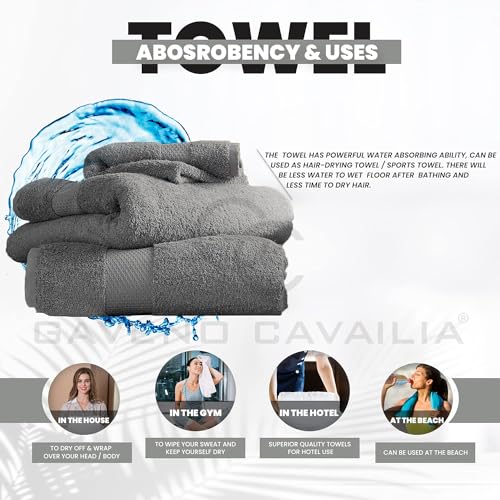 GC GAVENO CAVAILIA Soft Bath Towel Set | 2 Pieces Egyptian Cotton Bathroom Towel | 700 GSM Hotel Collection Towels | Water Absorbent Towels Sets, Charcoal, 70X125