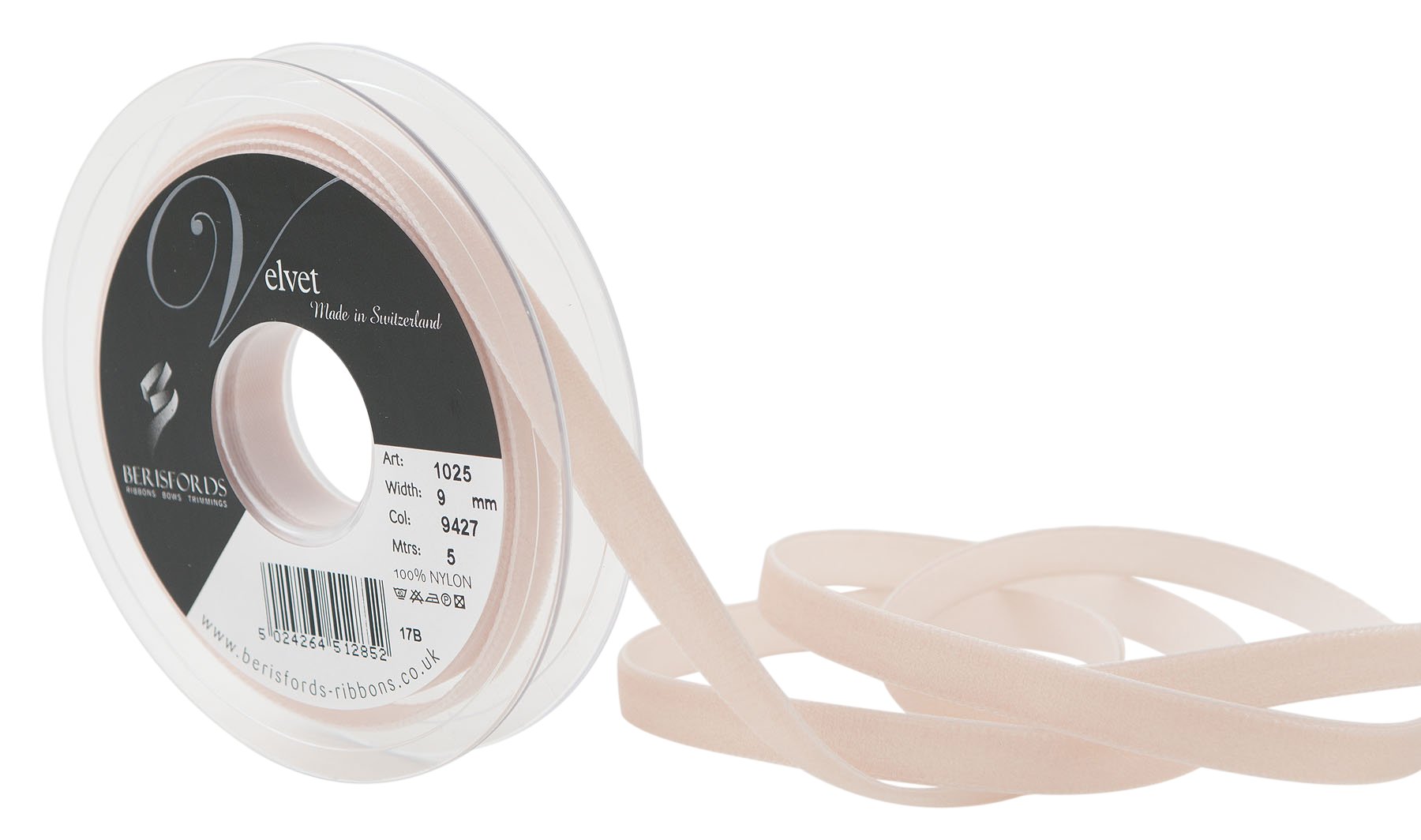 Berisfords Velvet Ribbon, Beige, 10.2 x 1.5 x 10.2 cm, 00102500099427DF