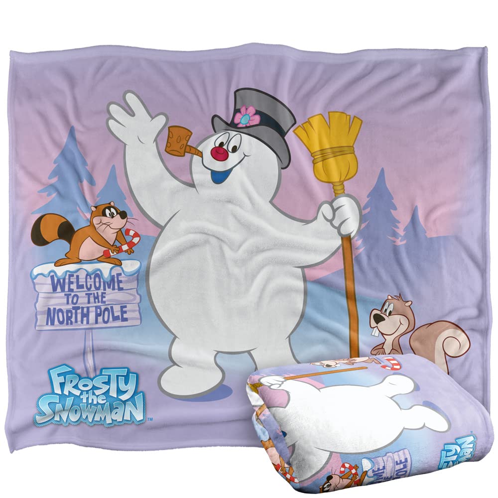 FROSTY THE SNOWMAN North Pole Sign Silky Touch Super Soft Throw Blanket 152 x 127 cm