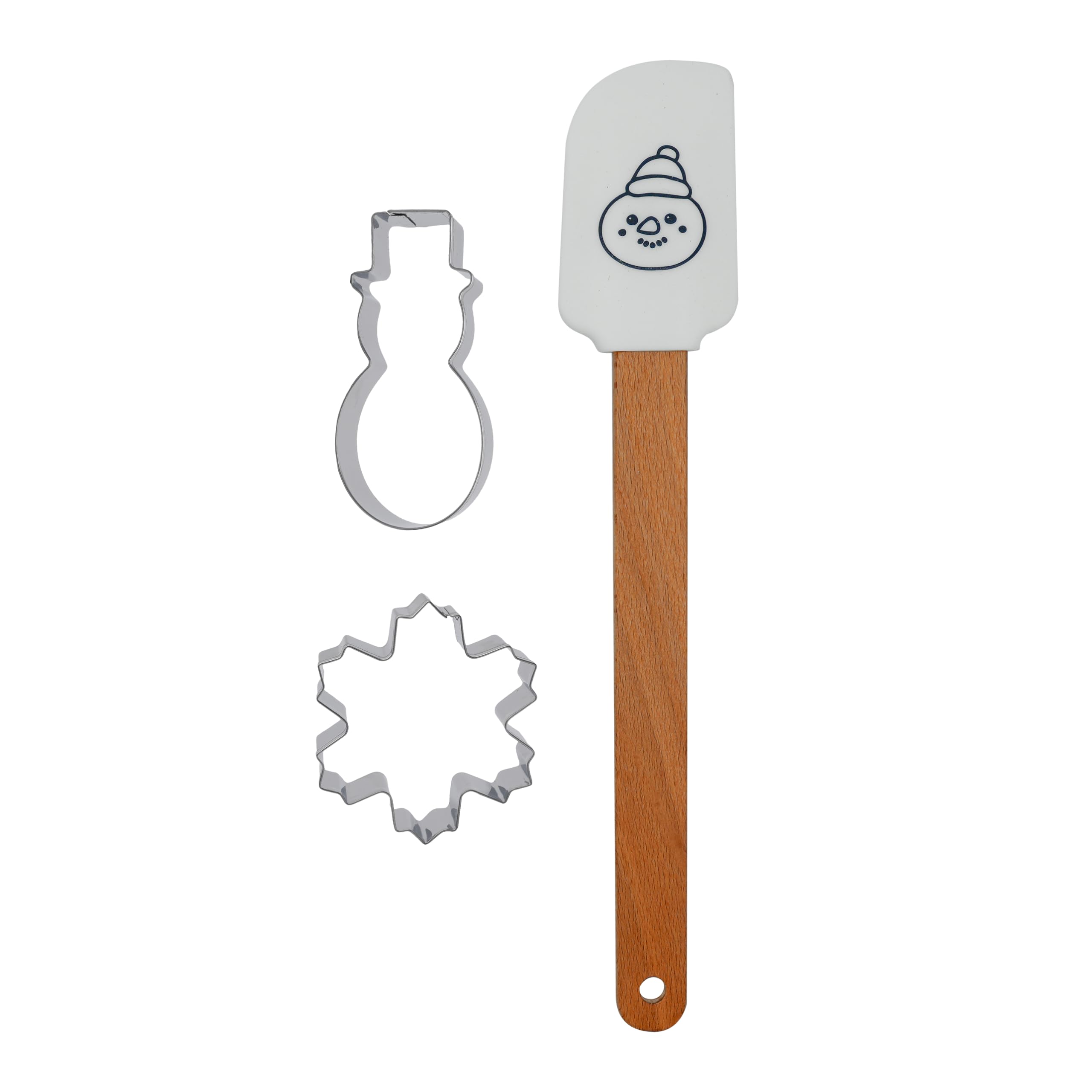 Zenker Christmas Baking Set, Silicone Spatula & 2 Cookie Cutters, Snowman & Snowflake, Non-Stick Non-Scratch Kitchen Tool with Snowman Motif, Stainless Steel, White Spatula & Silver Cutter